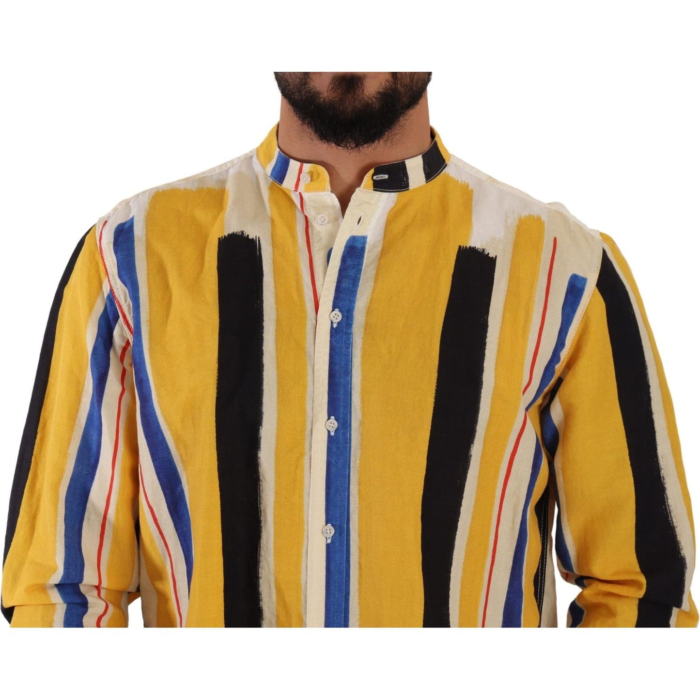 Dolce & Gabbana Elegant Yellow Striped Henley Shirt Dolce & Gabbana Goldenrod