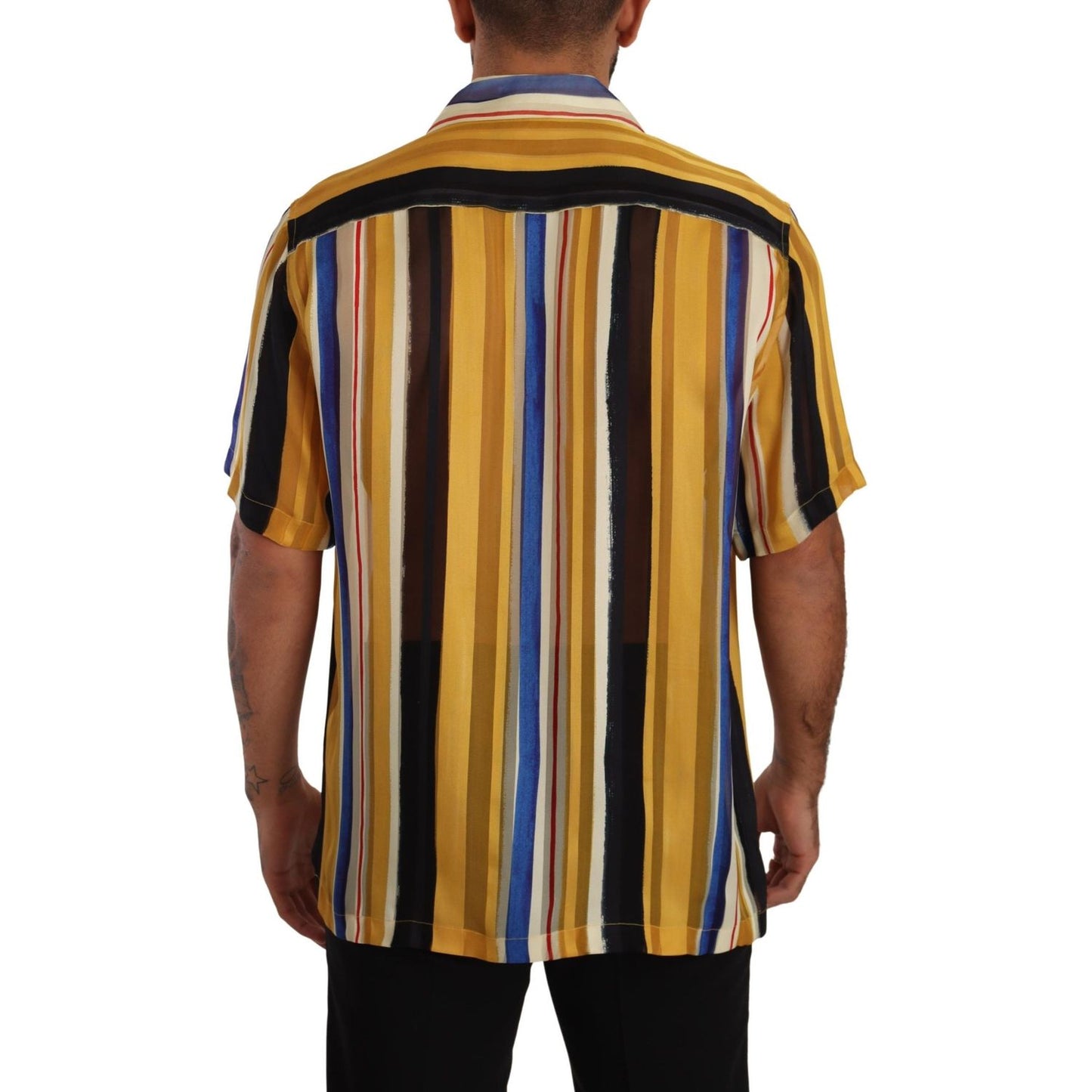 Dolce & Gabbana Yellow Striped Silk-Blend Men's Shirt Dolce & Gabbana Sienna