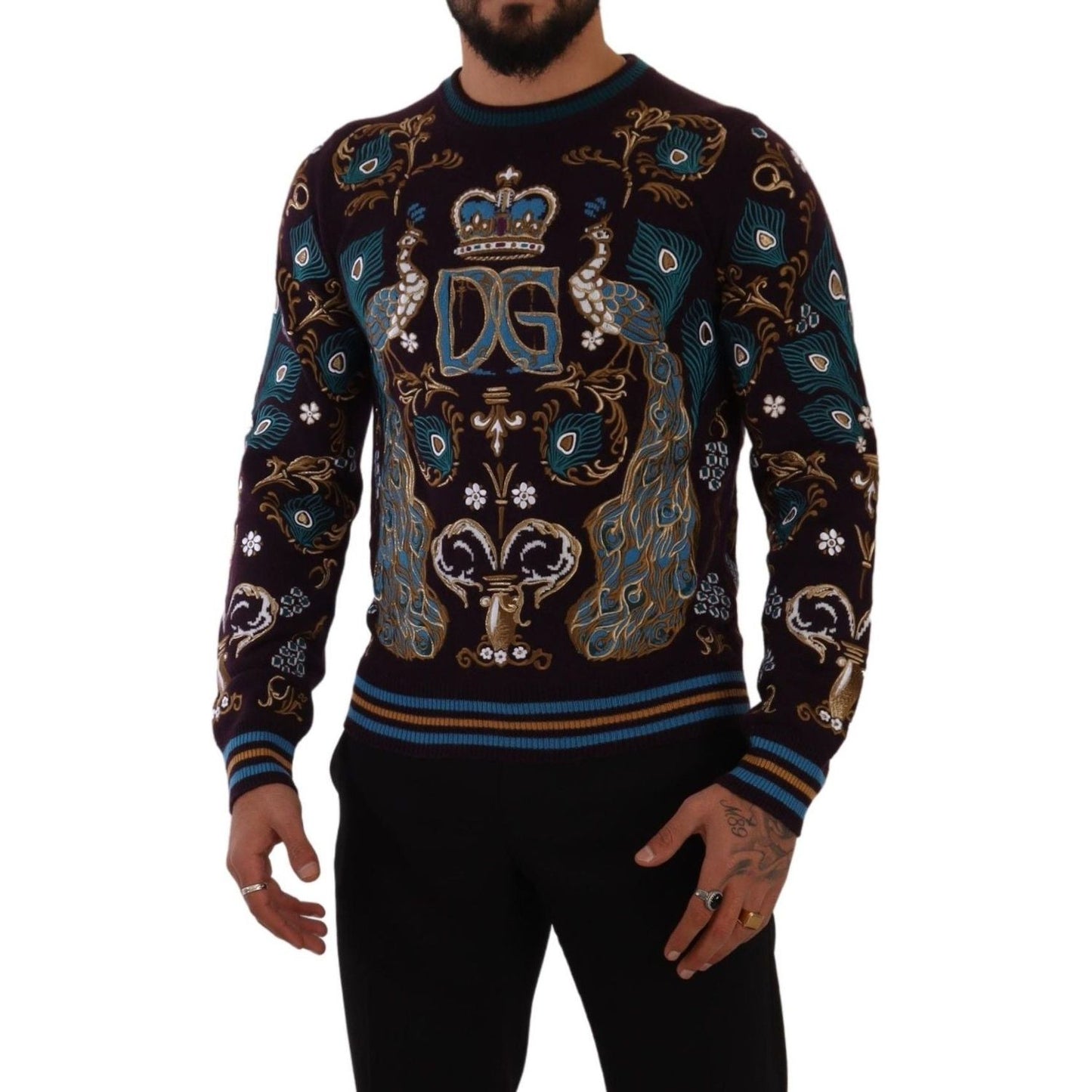 Dolce & Gabbana Elegant Bordeaux Cashmere Crewneck Sweater Dolce & Gabbana Black