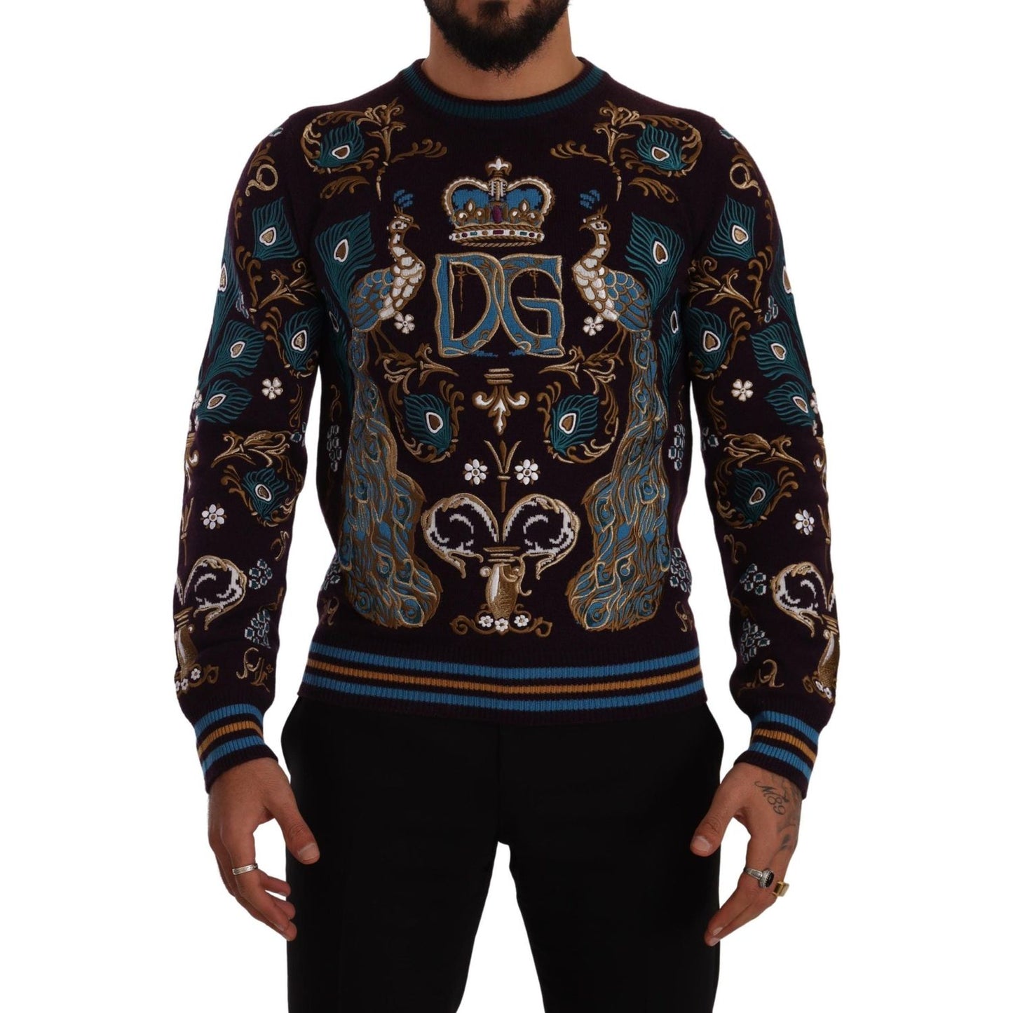 Dolce & Gabbana Elegant Bordeaux Cashmere Crewneck Sweater Dolce & Gabbana Black