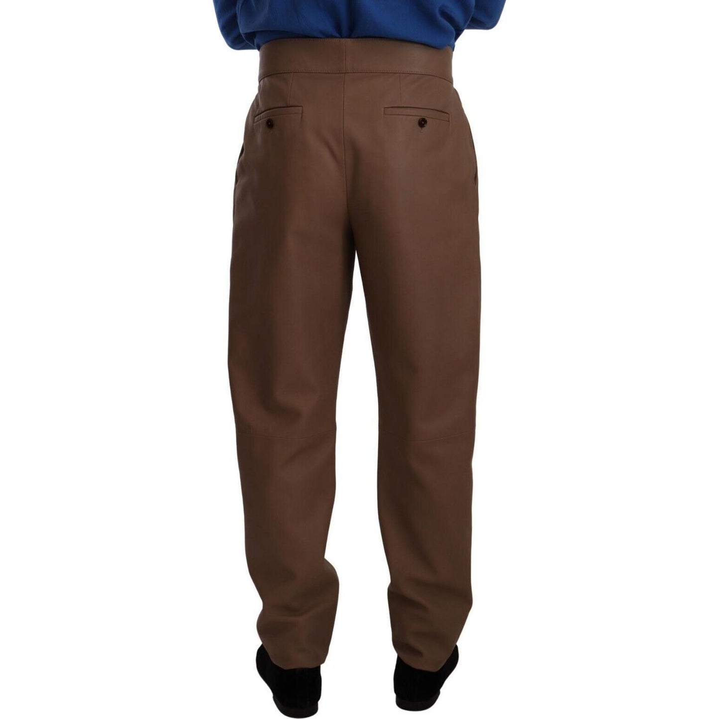 Dolce & Gabbana Elegant Tapered High Waist Leather Pants Dolce & Gabbana Dark Slate Gray
