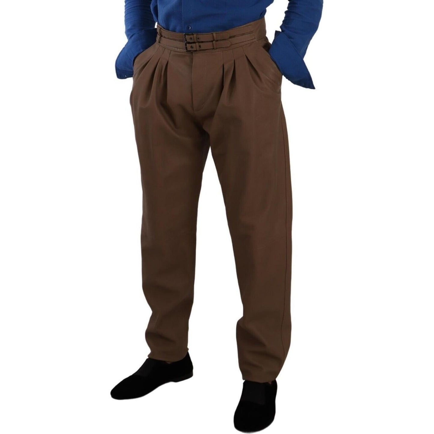 Dolce & Gabbana Elegant Tapered High Waist Leather Pants Dolce & Gabbana Dark Slate Gray