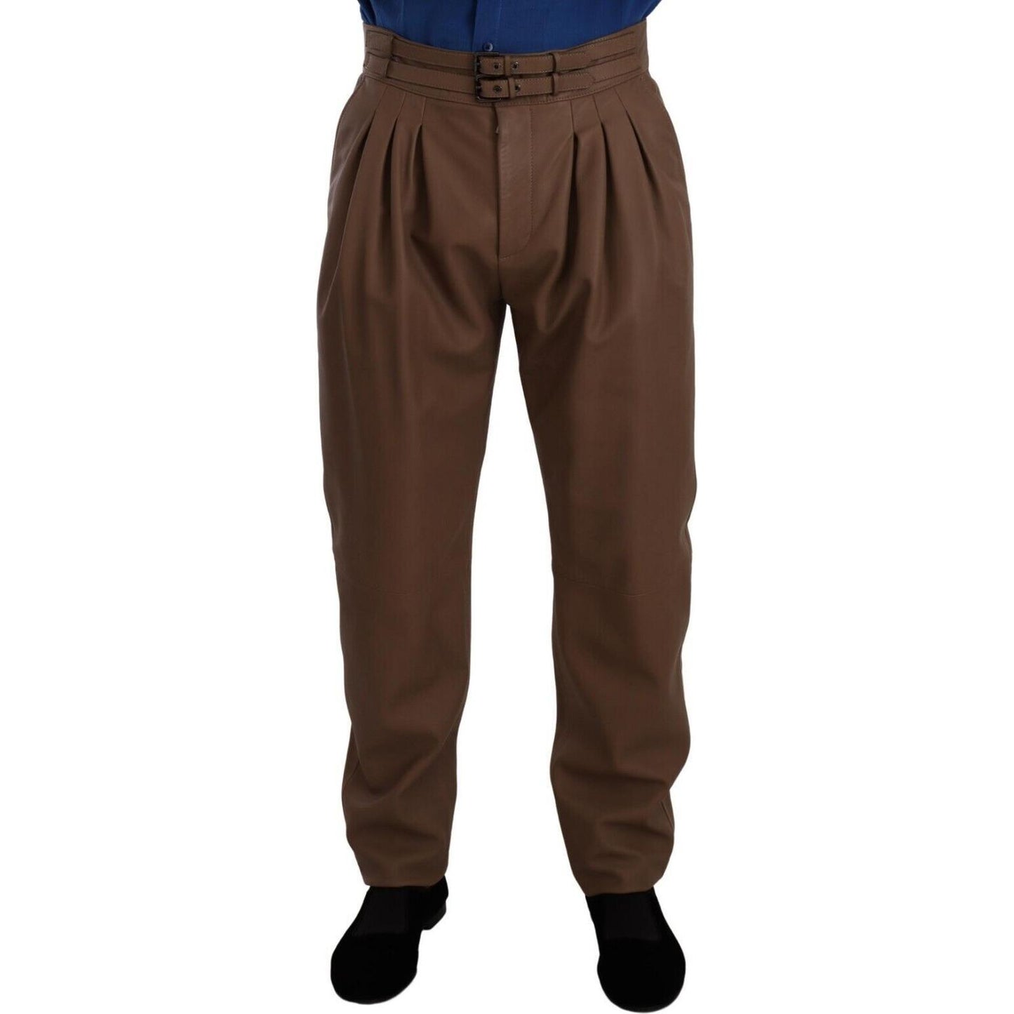 Dolce & Gabbana Elegant Tapered High Waist Leather Pants Dolce & Gabbana Dark Slate Gray