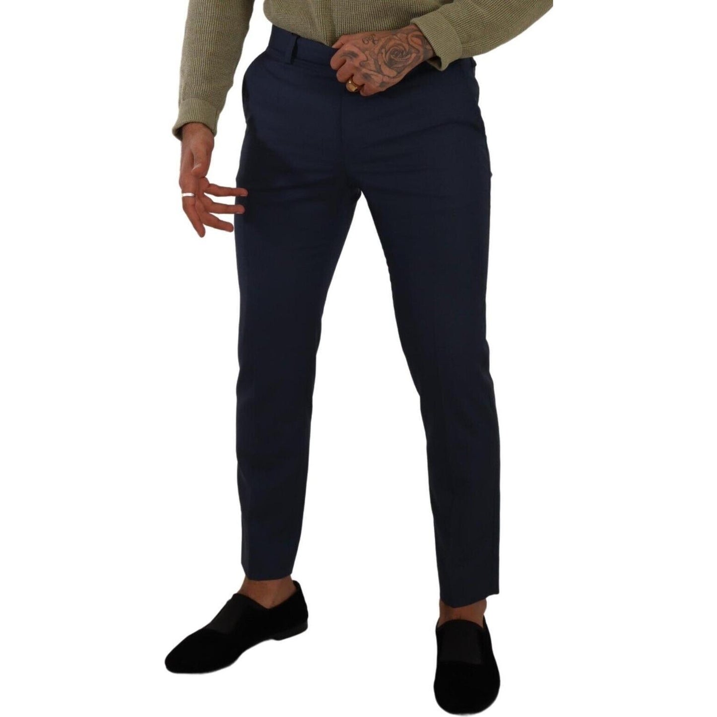 Dolce & Gabbana Elegant Dark Blue Slim-Fit Dress Pants Dolce & Gabbana Black