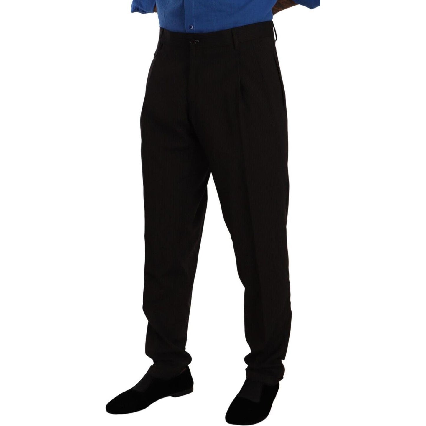 Dolce & Gabbana Elegant Brown Striped Wool Dress Pants Dolce & Gabbana Black