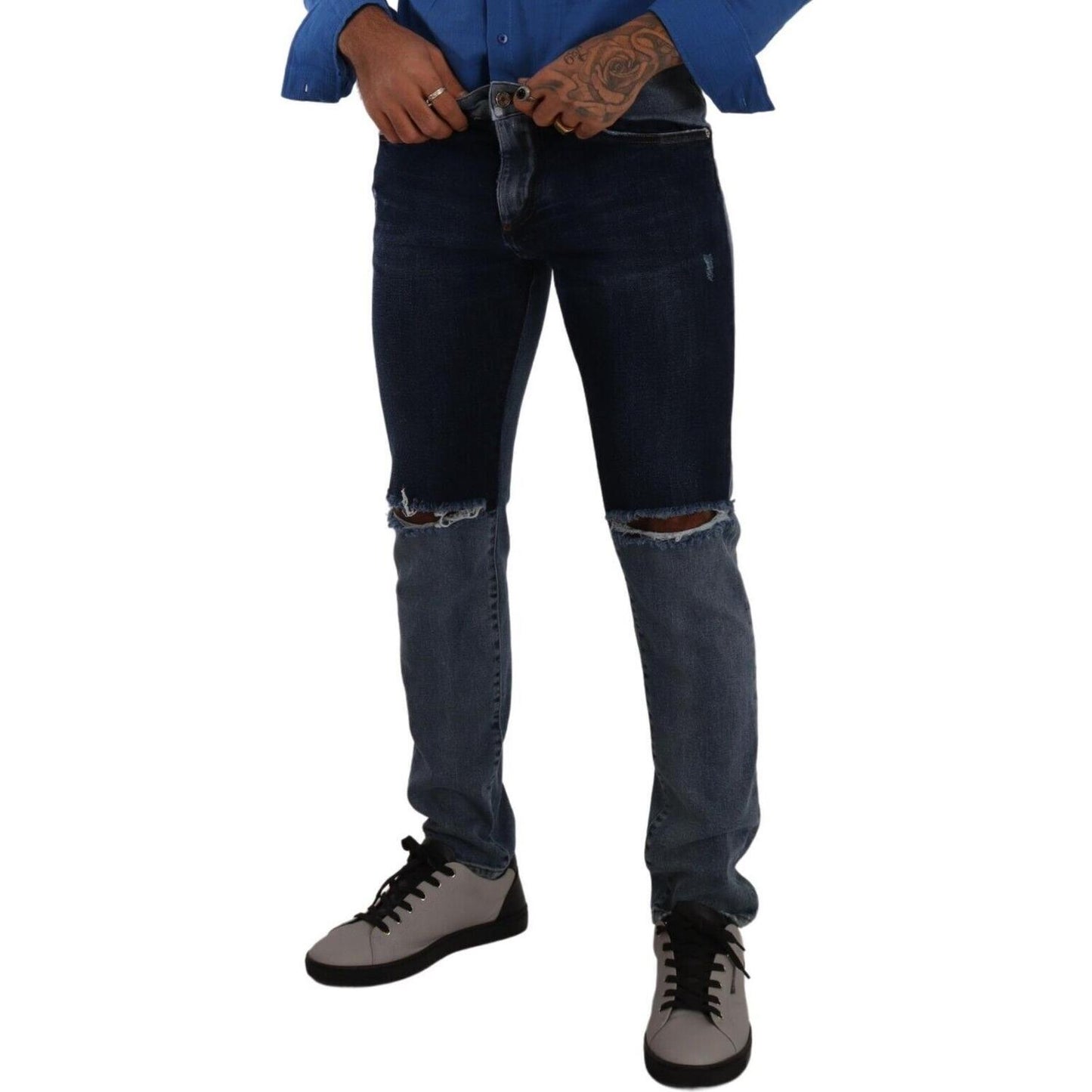 Dolce & Gabbana Chic Slim Fit Tattered Denim Dolce & Gabbana Dark Slate Gray