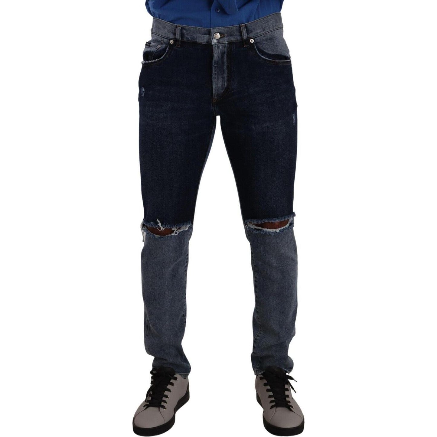 Dolce & Gabbana Chic Slim Fit Tattered Denim Dolce & Gabbana Black