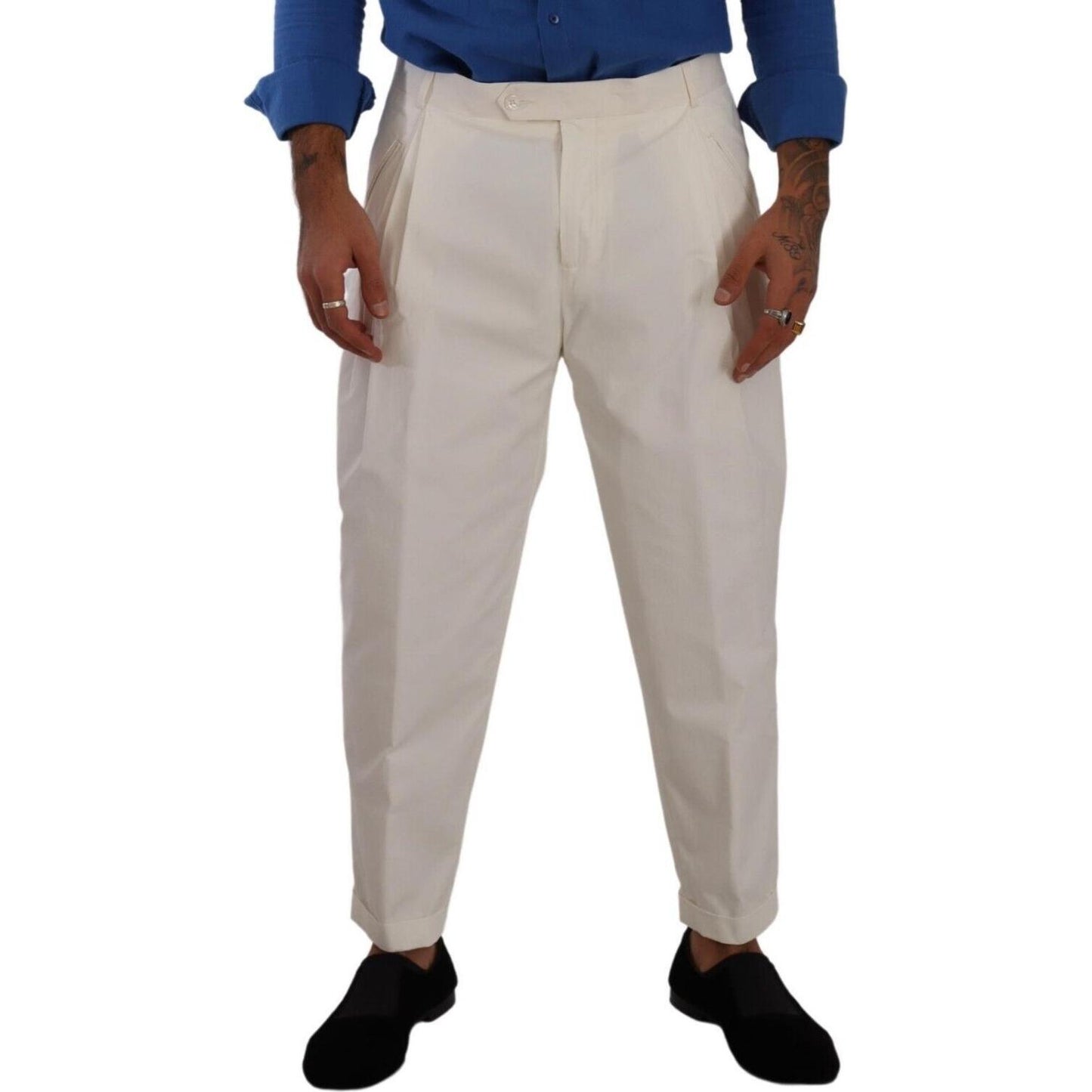 Dolce & Gabbana Elegant White Cotton Stretch Dress Pants Dolce & Gabbana Dark Gray