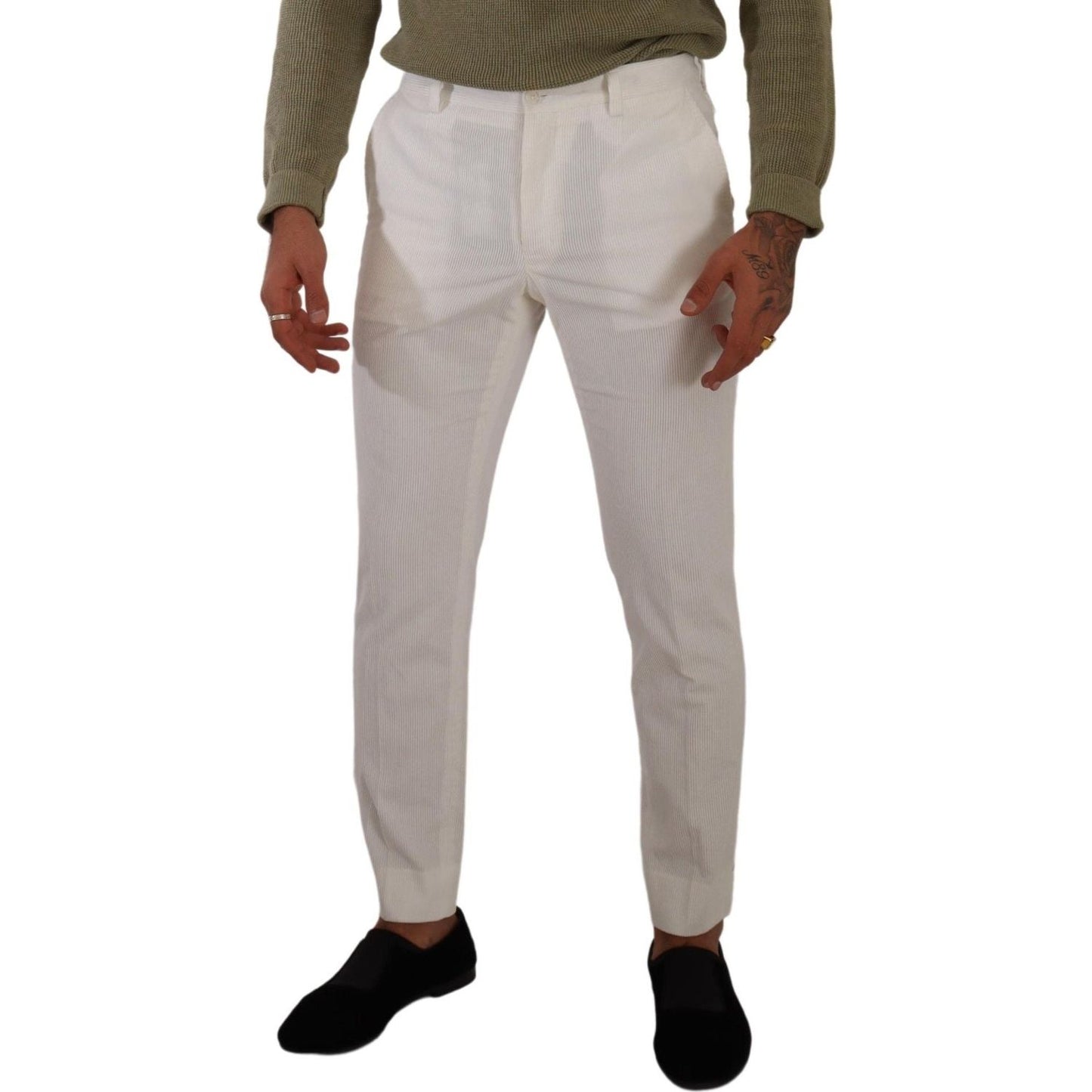 Dolce & Gabbana Elegant Slim Fit Cotton Trousers Dolce & Gabbana Dark Gray