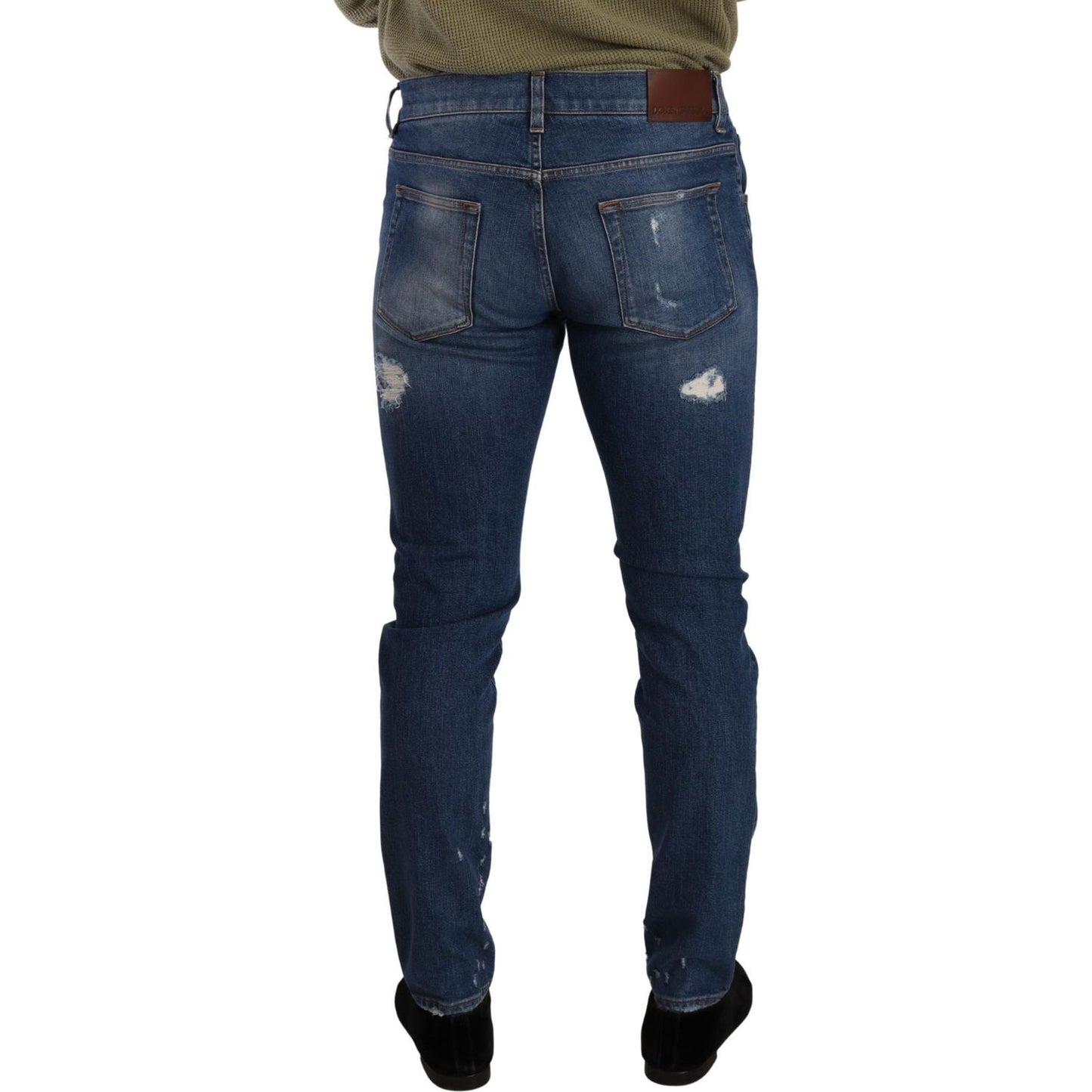 Dolce & Gabbana Elegant Distressed Slim Fit Denim Jeans Dolce & Gabbana Dark Slate Gray