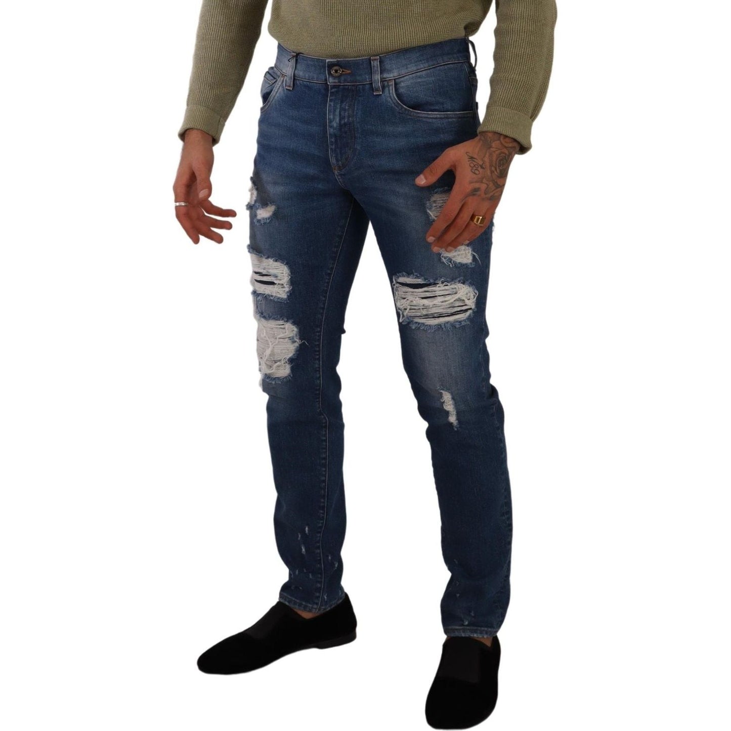 Dolce & Gabbana Elegant Distressed Slim Fit Denim Jeans Dolce & Gabbana Dark Slate Gray