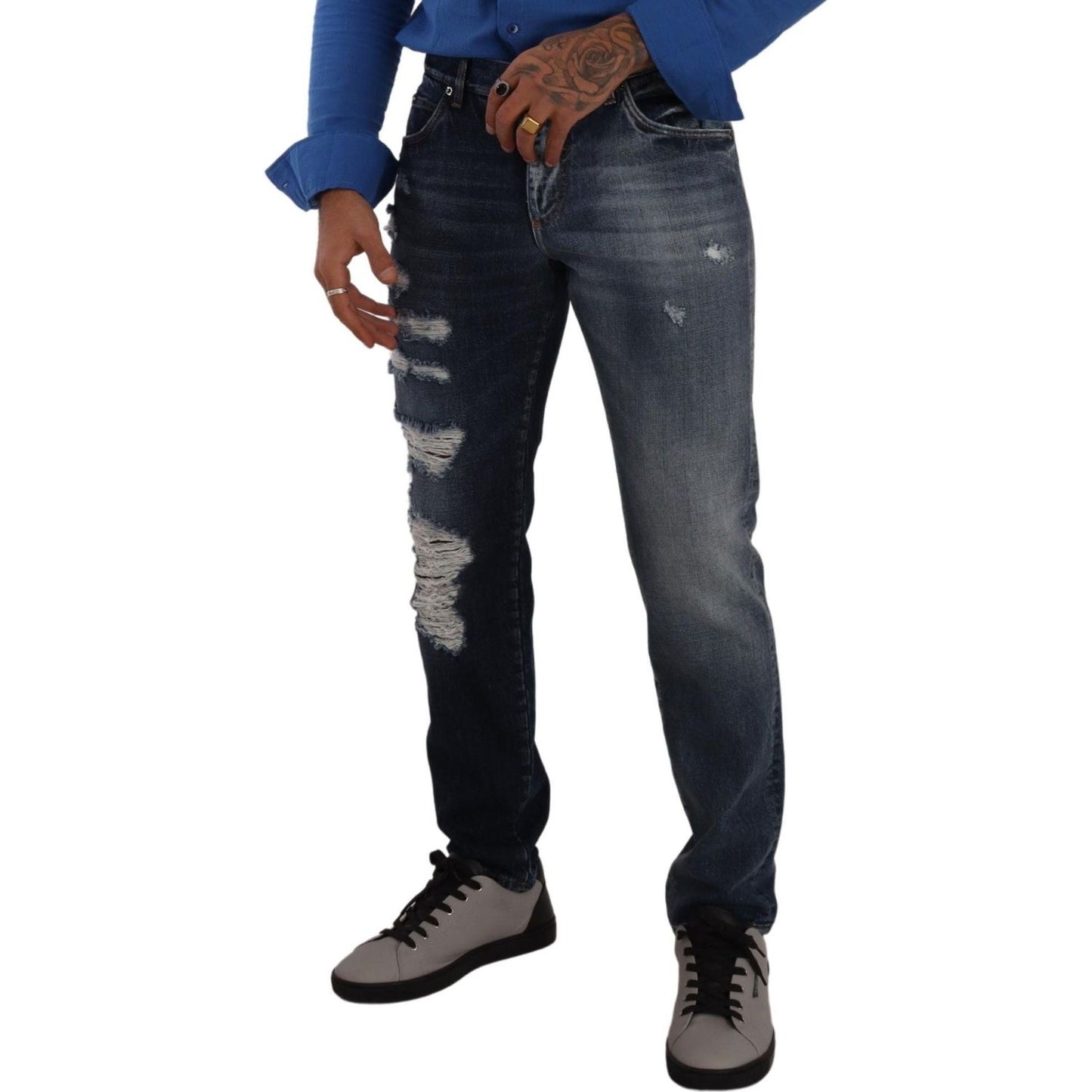 Dolce & Gabbana Chic Tattered Denim Jeans Dolce & Gabbana Dark Slate Gray