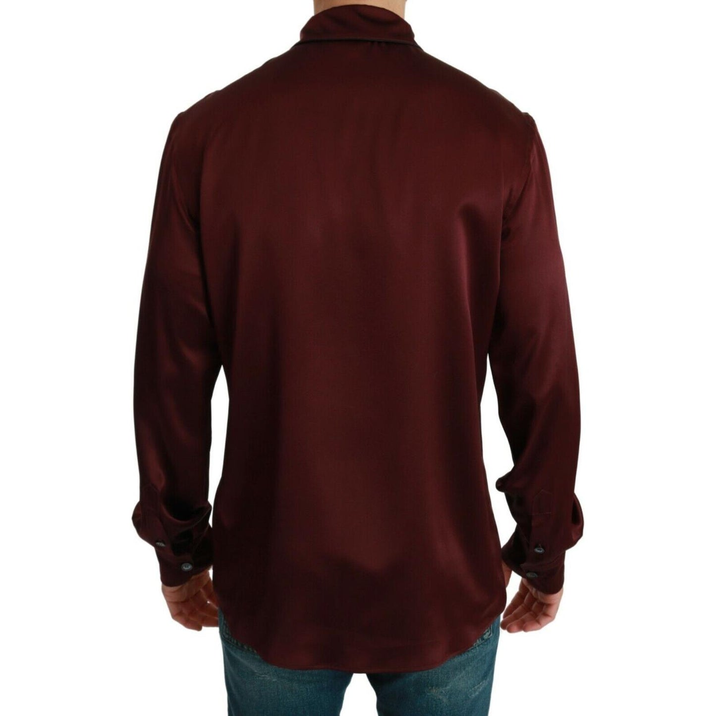 Dolce & Gabbana Bordeaux Silk Pajama-Inspired Shirt Dolce & Gabbana Black