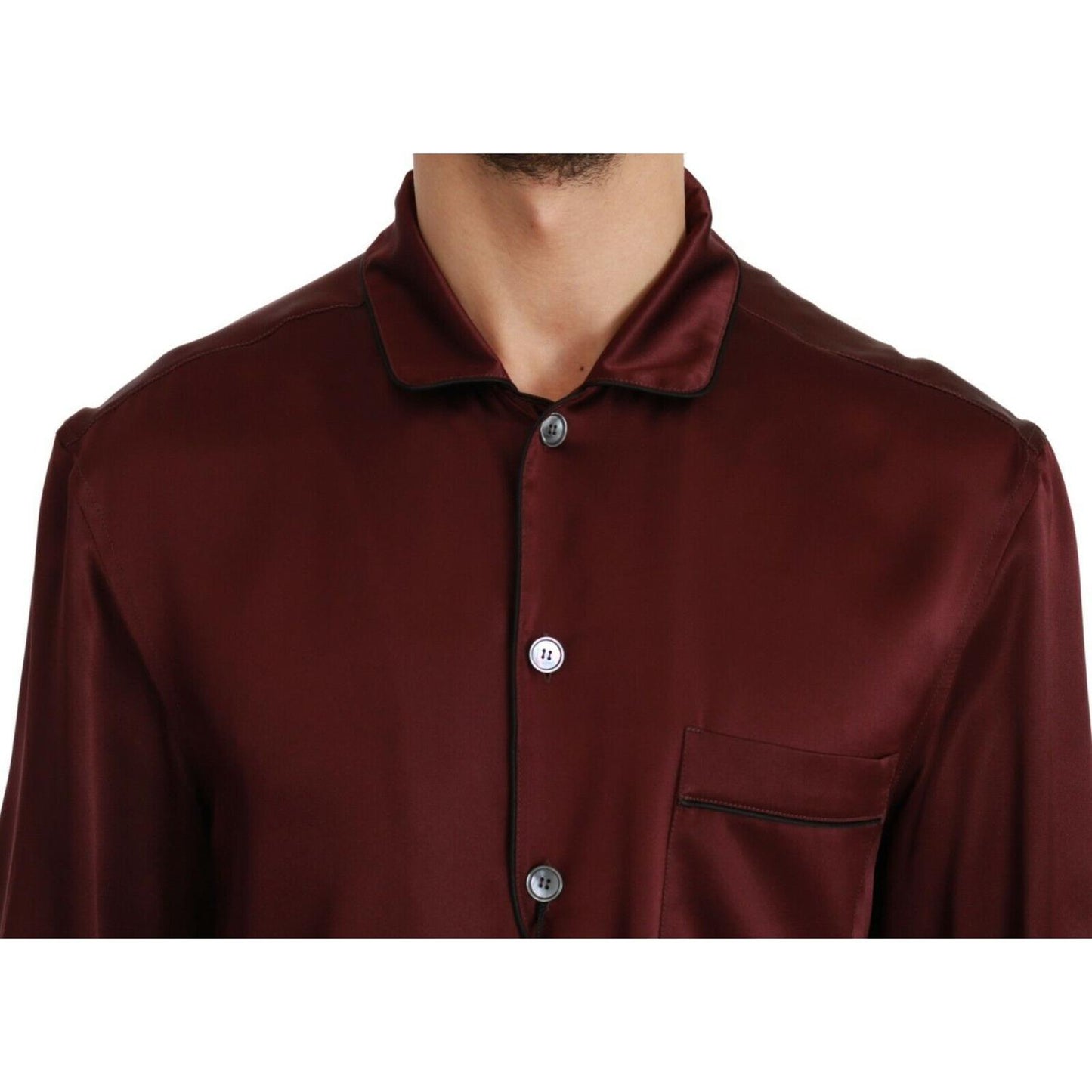 Dolce & Gabbana Bordeaux Silk Pajama-Inspired Shirt Dolce & Gabbana Black