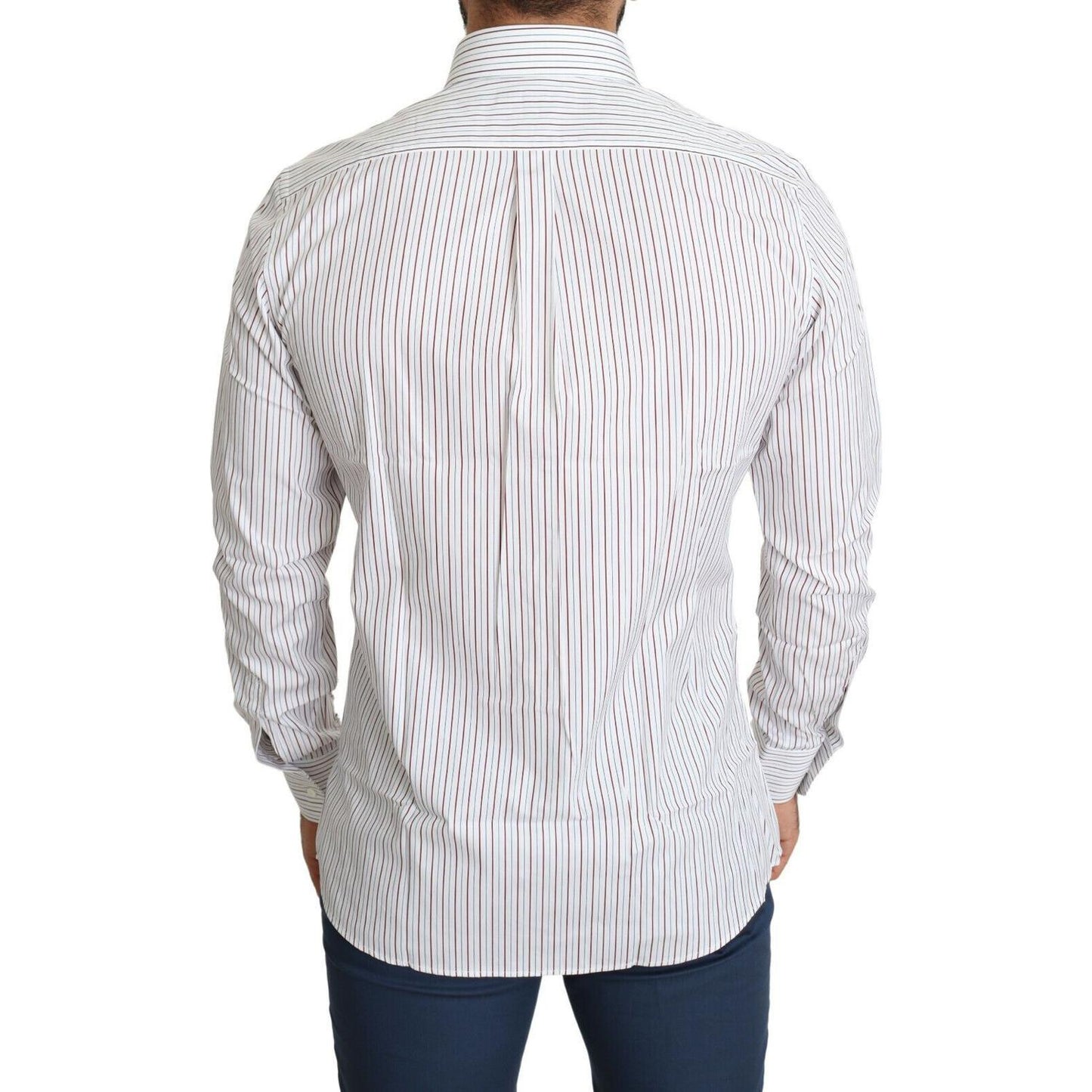 Dolce & Gabbana Elegant White Striped Cotton Dress Shirt Dolce & Gabbana Light Gray