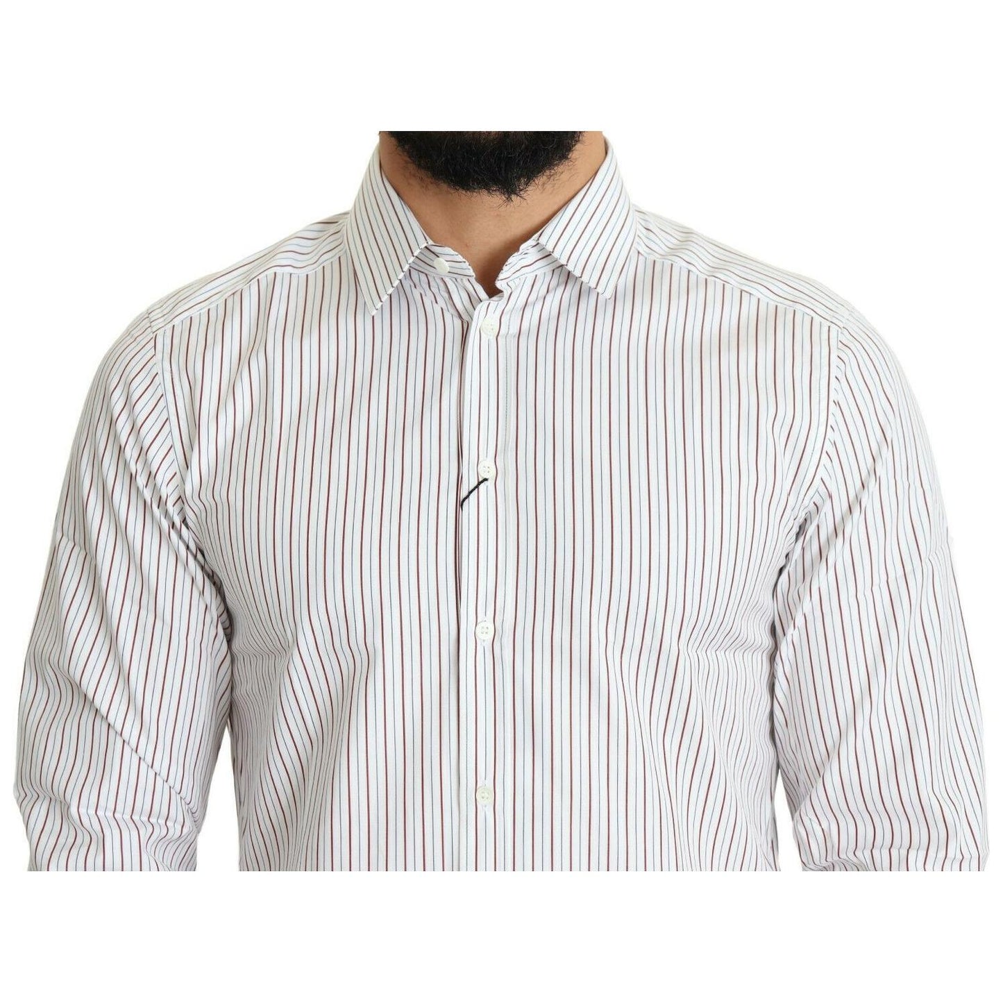 Dolce & Gabbana Elegant White Striped Cotton Dress Shirt Dolce & Gabbana Light Gray