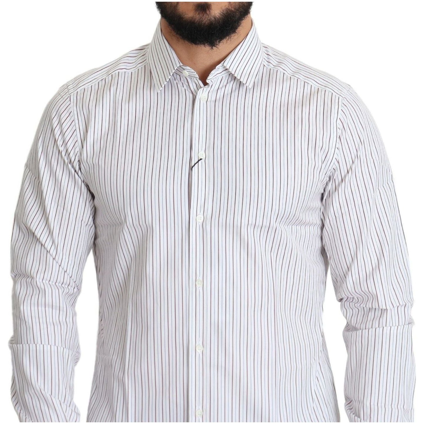 Dolce & Gabbana Elegant White Striped Cotton Dress Shirt Dolce & Gabbana Light Gray