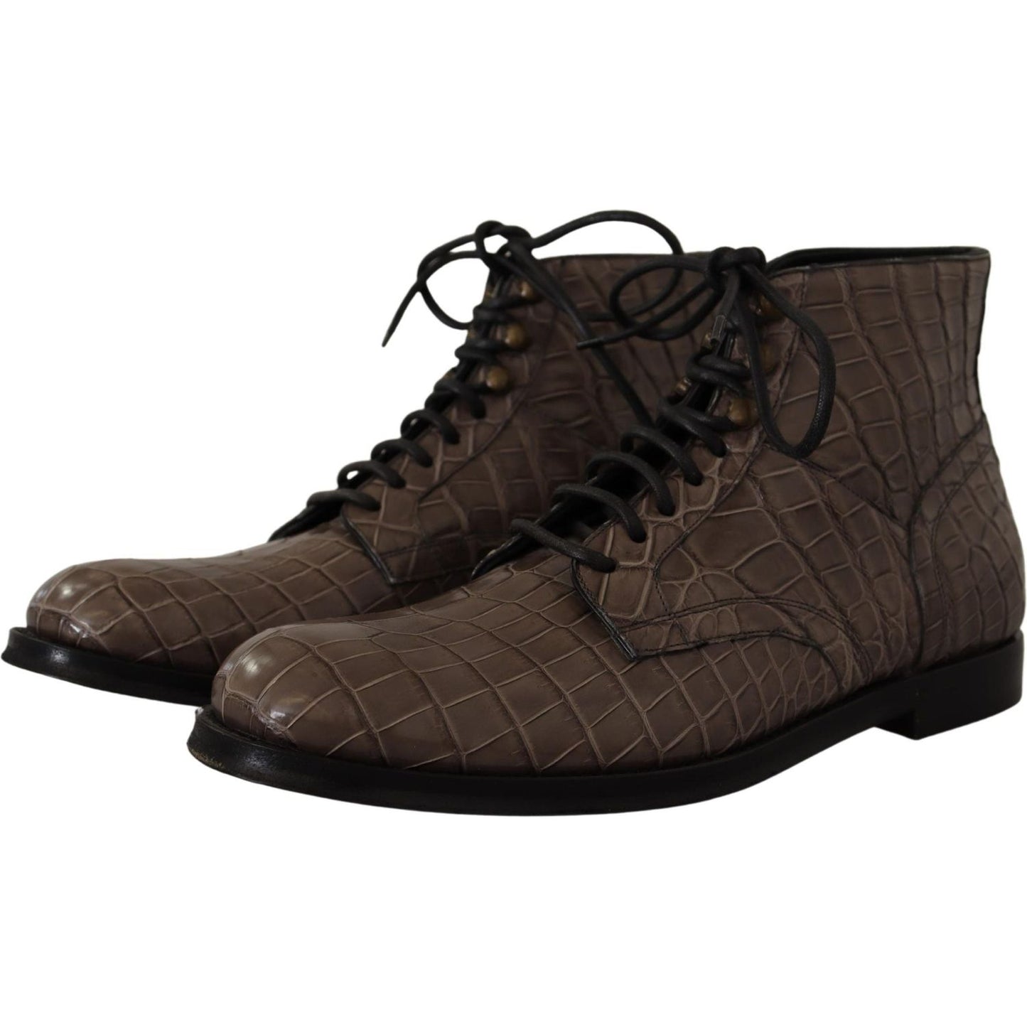 Dolce & Gabbana Elegant Crocodile Derby Brogue Boots Dolce & Gabbana Dark Slate Gray