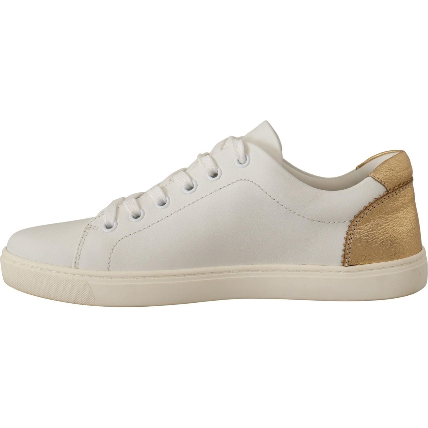 Dolce & Gabbana Elegant White Leather Sneakers with Gold Accents Dolce & Gabbana Gray