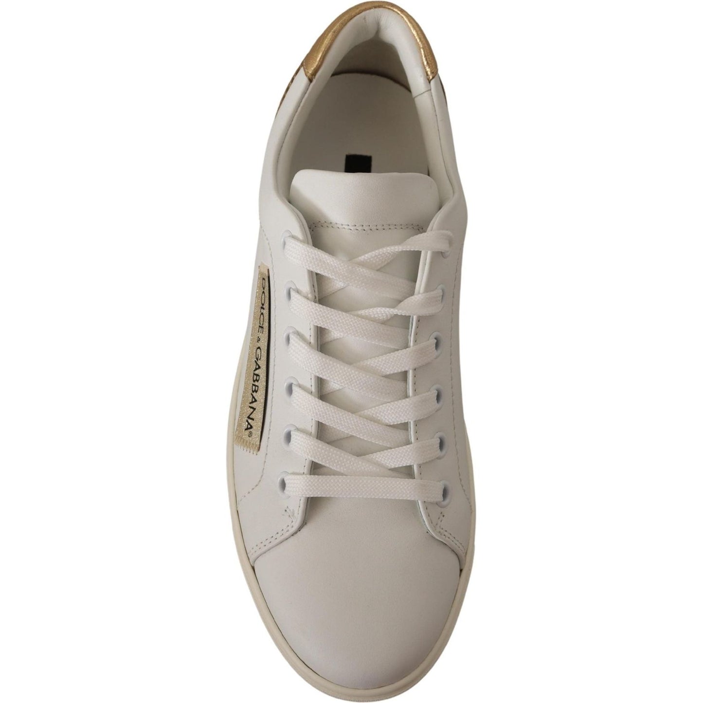 Dolce & Gabbana Elegant White Leather Sneakers with Gold Accents Dolce & Gabbana Dark Gray