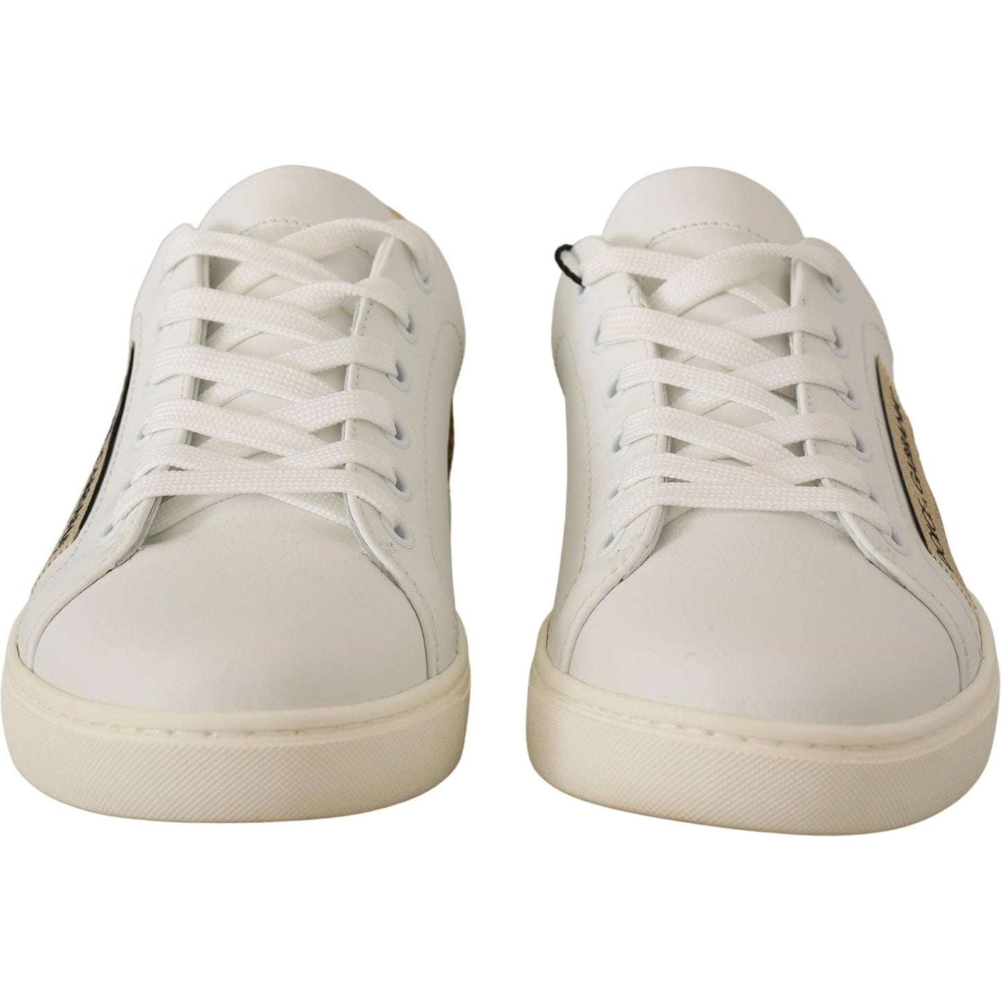 Dolce & Gabbana Elegant White Leather Sneakers with Gold Accents Dolce & Gabbana Gray
