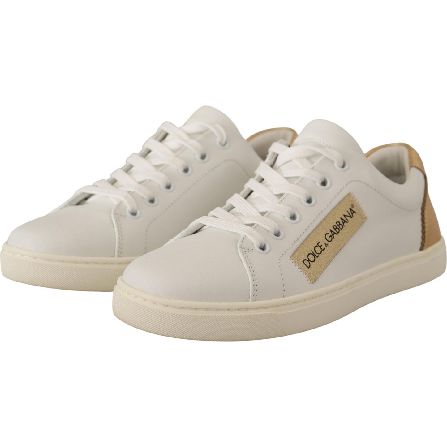 Dolce & Gabbana Elegant White Leather Sneakers with Gold Accents Dolce & Gabbana Gray