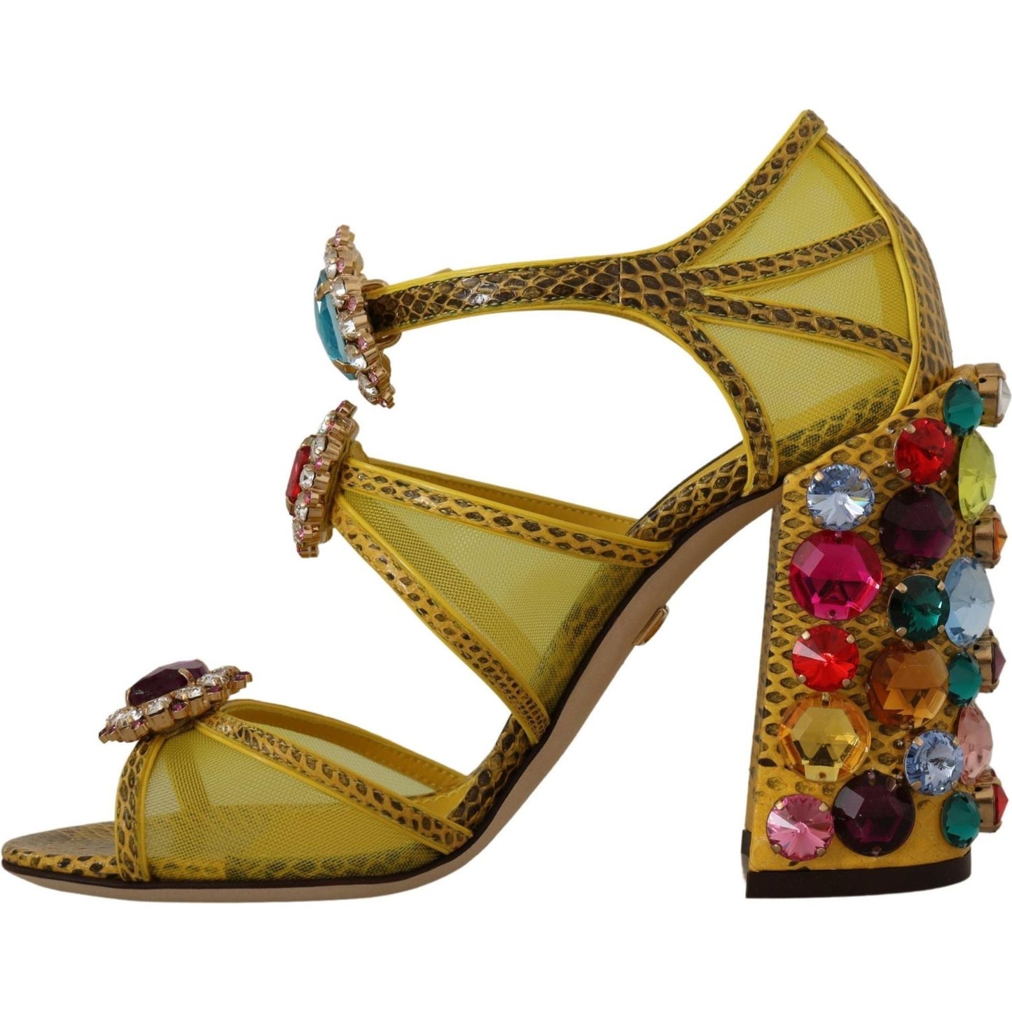 Dolce & Gabbana Stunning Crystal-Embellished Yellow Leather Sandals Dolce & Gabbana Sienna