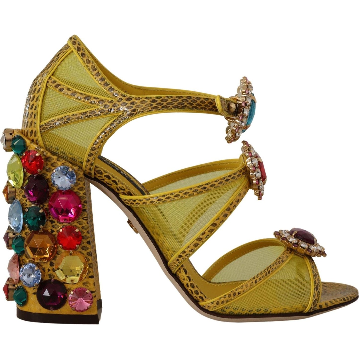 Dolce & Gabbana Stunning Crystal-Embellished Yellow Leather Sandals Dolce & Gabbana Sienna