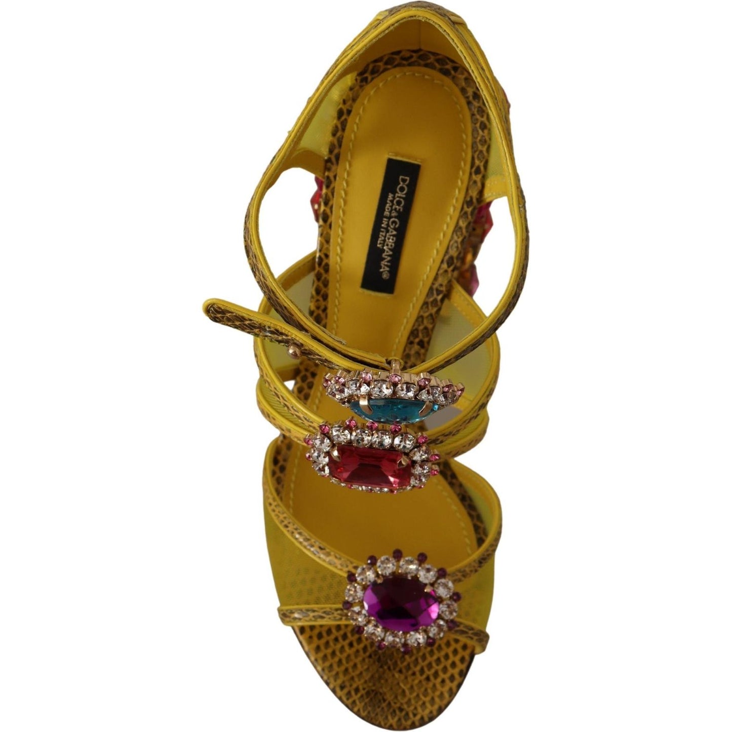Dolce & Gabbana Stunning Crystal-Embellished Yellow Leather Sandals Dolce & Gabbana Saddle Brown