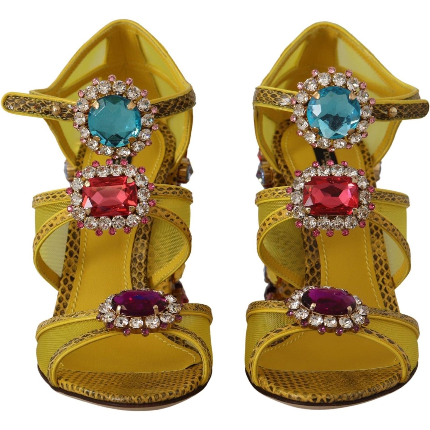 Dolce & Gabbana Stunning Crystal-Embellished Yellow Leather Sandals Dolce & Gabbana Sienna