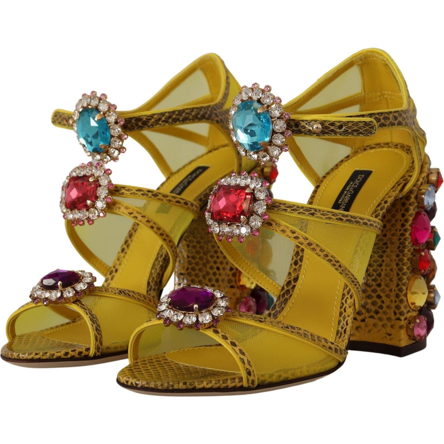Dolce & Gabbana Stunning Crystal-Embellished Yellow Leather Sandals Dolce & Gabbana Sienna