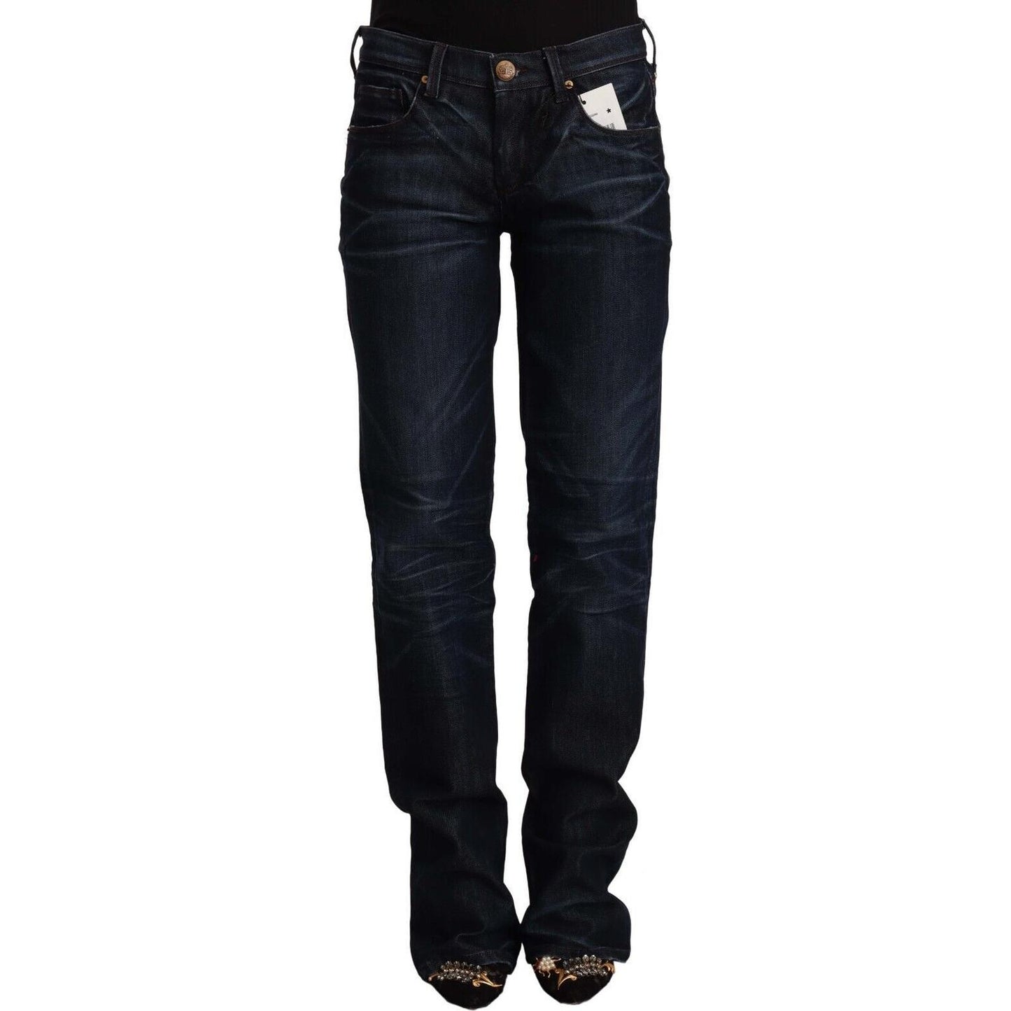 Ermanno Scervino Chic Dark Blue Mid Waist Jeans Ermanno Scervino Black