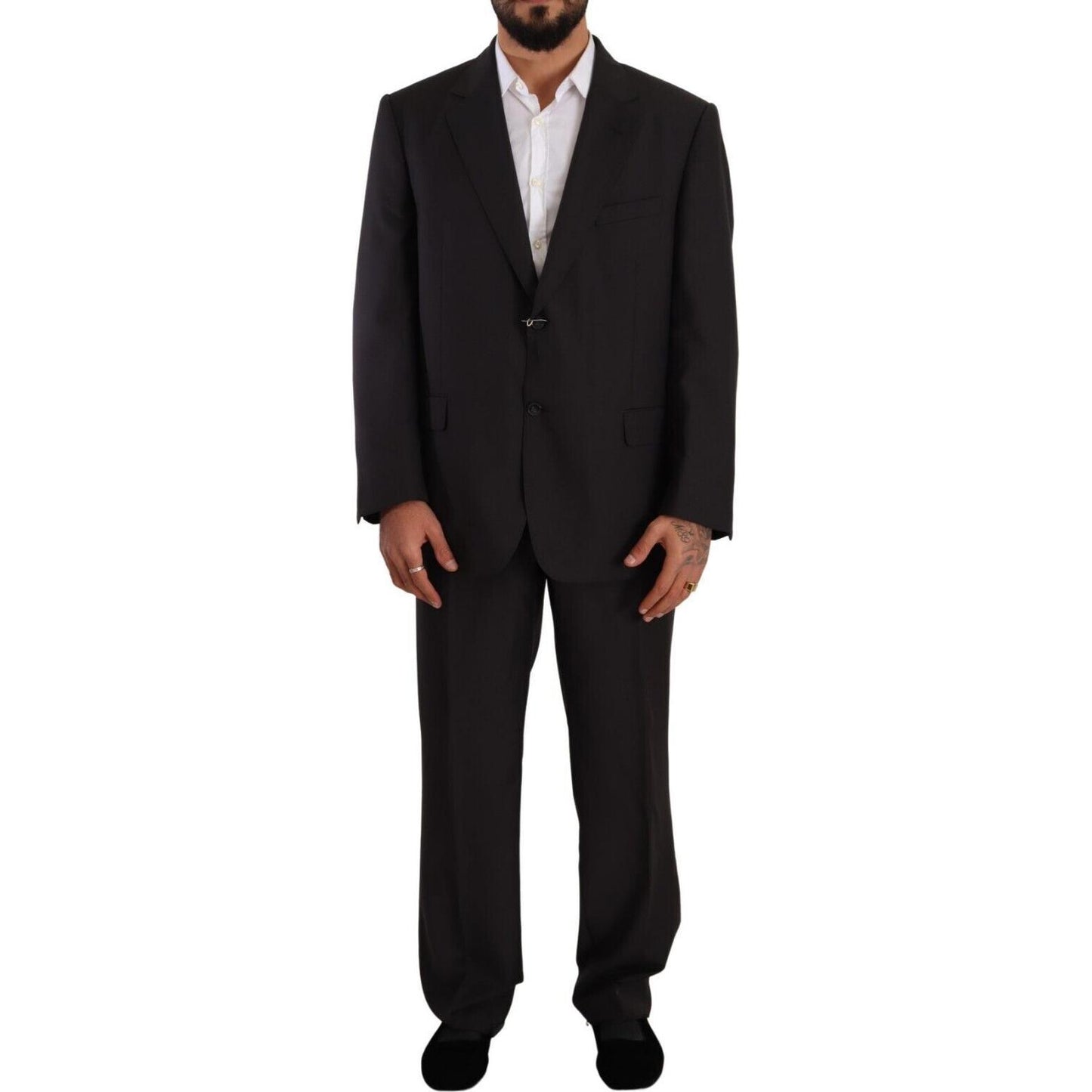 Domenico Tagliente Elegant Gray Two-Piece Regular Fit Suit Domenico Tagliente Black