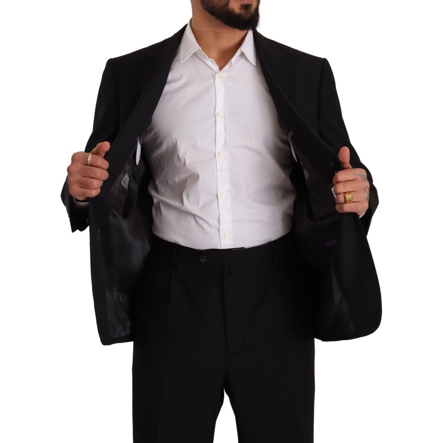 Domenico Tagliente Black Polyester Single Breasted Formal Suit KOS1966 - 55