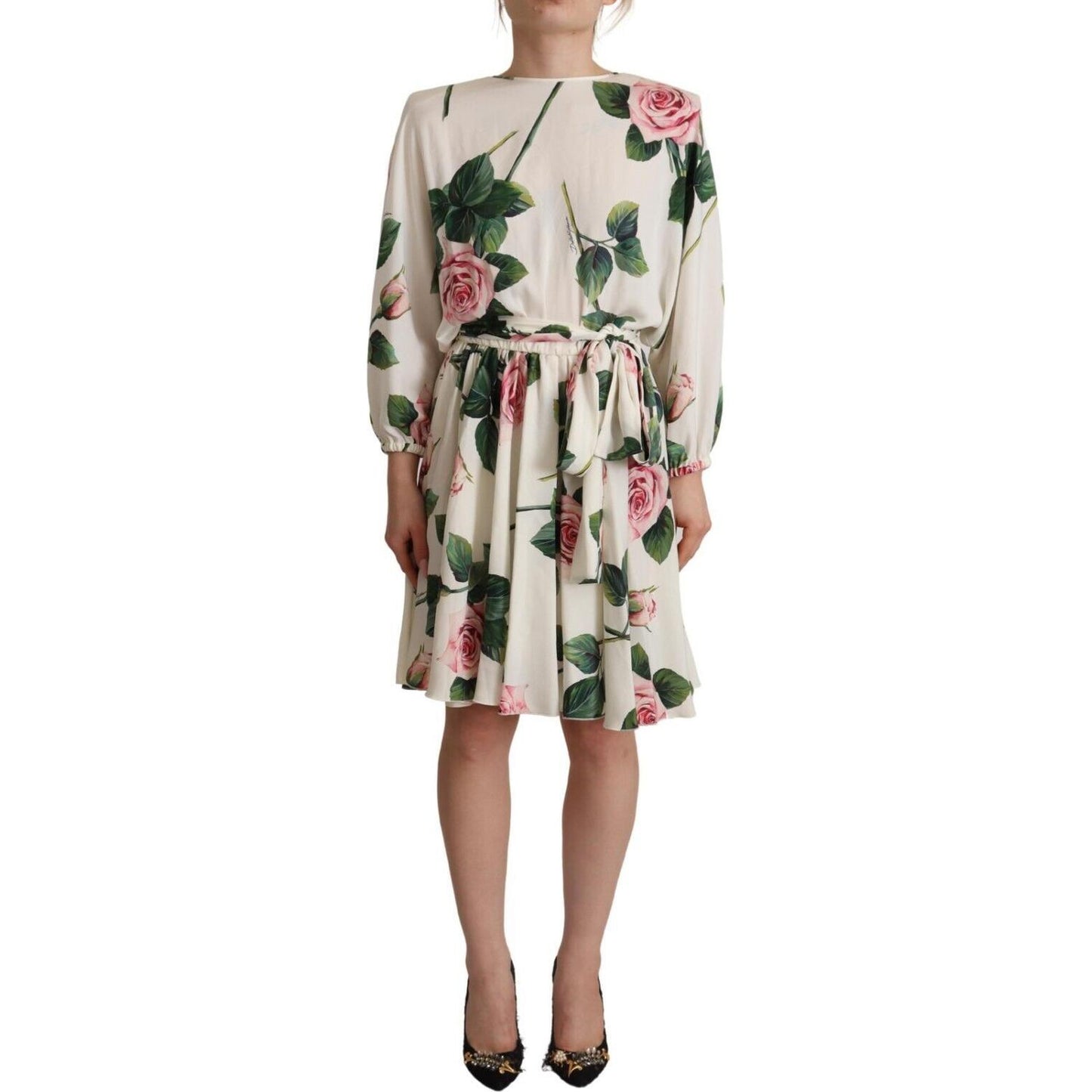 Dolce & Gabbana Elegant Silk Floral A-Line Dress Dolce & Gabbana Gray