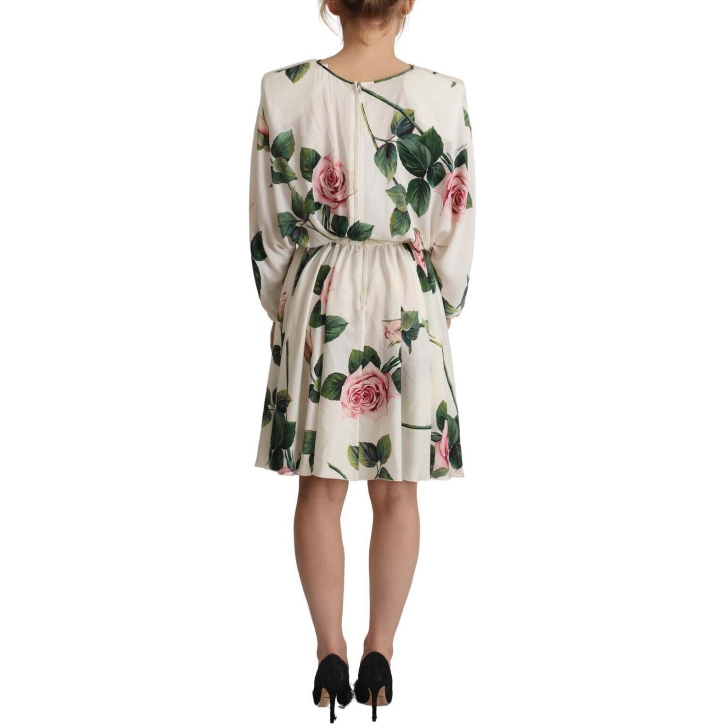 Dolce & Gabbana Elegant Silk Floral A-Line Dress Dolce & Gabbana Gray