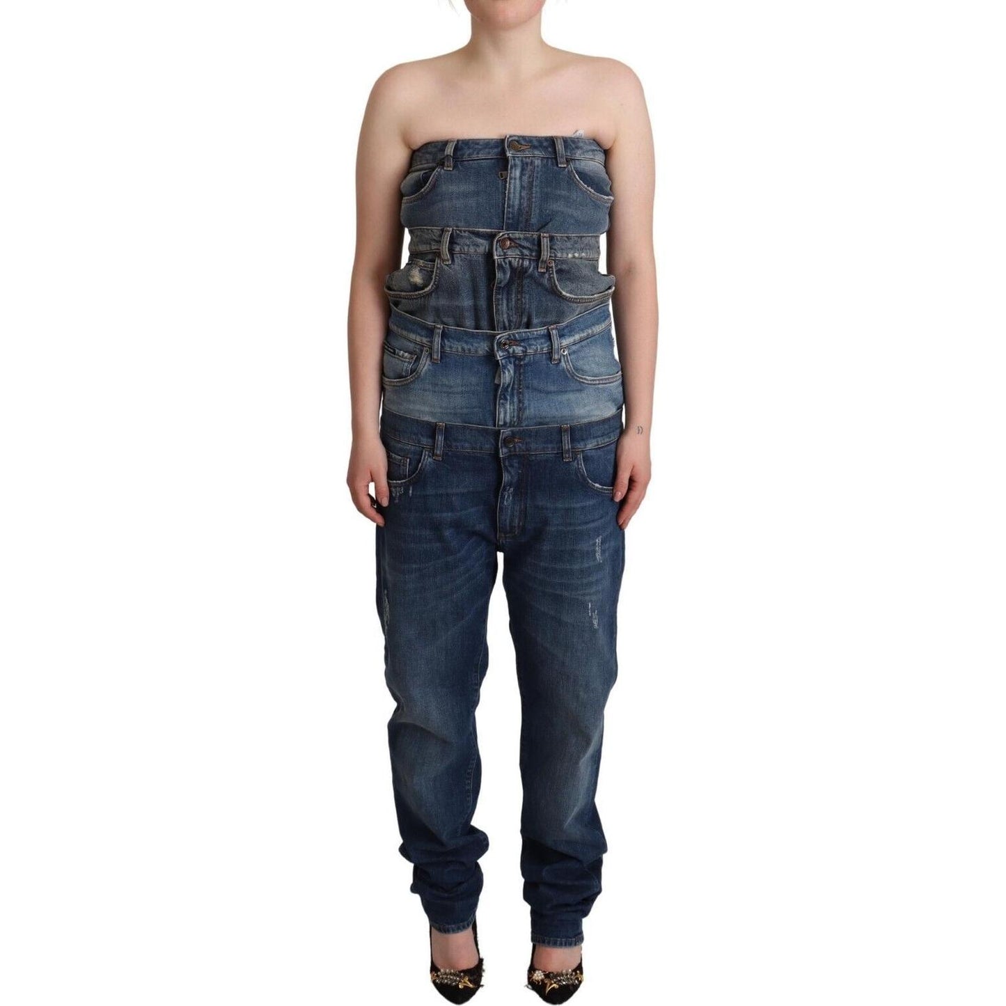 Dolce & Gabbana Elegant Dark Blue Denim Jumpsuit Dress Dolce & Gabbana Dark Slate Gray