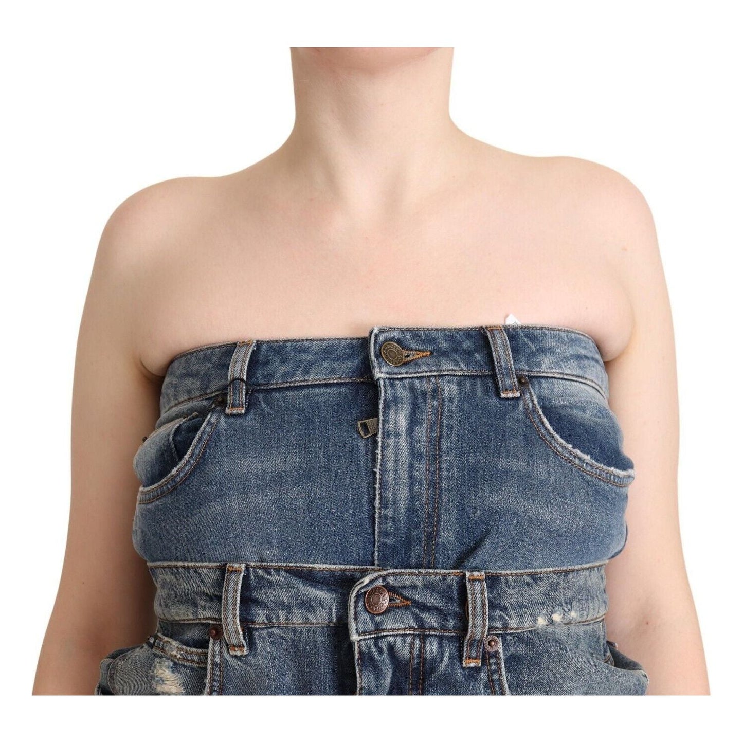 Dolce & Gabbana Elegant Dark Blue Denim Jumpsuit Dress Dolce & Gabbana Tan
