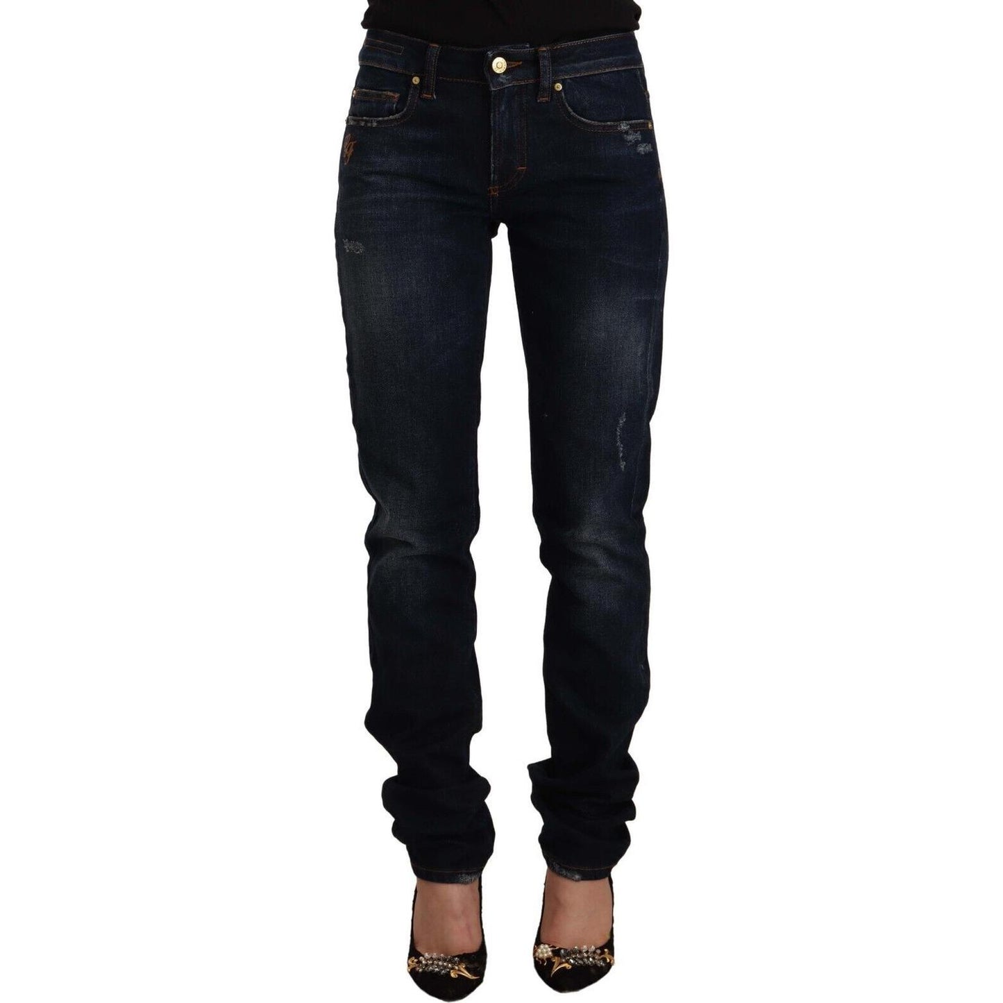 GF Ferre Chic Mid-Waist Skinny Jeans in Dark Blue Wash GF Ferre Black