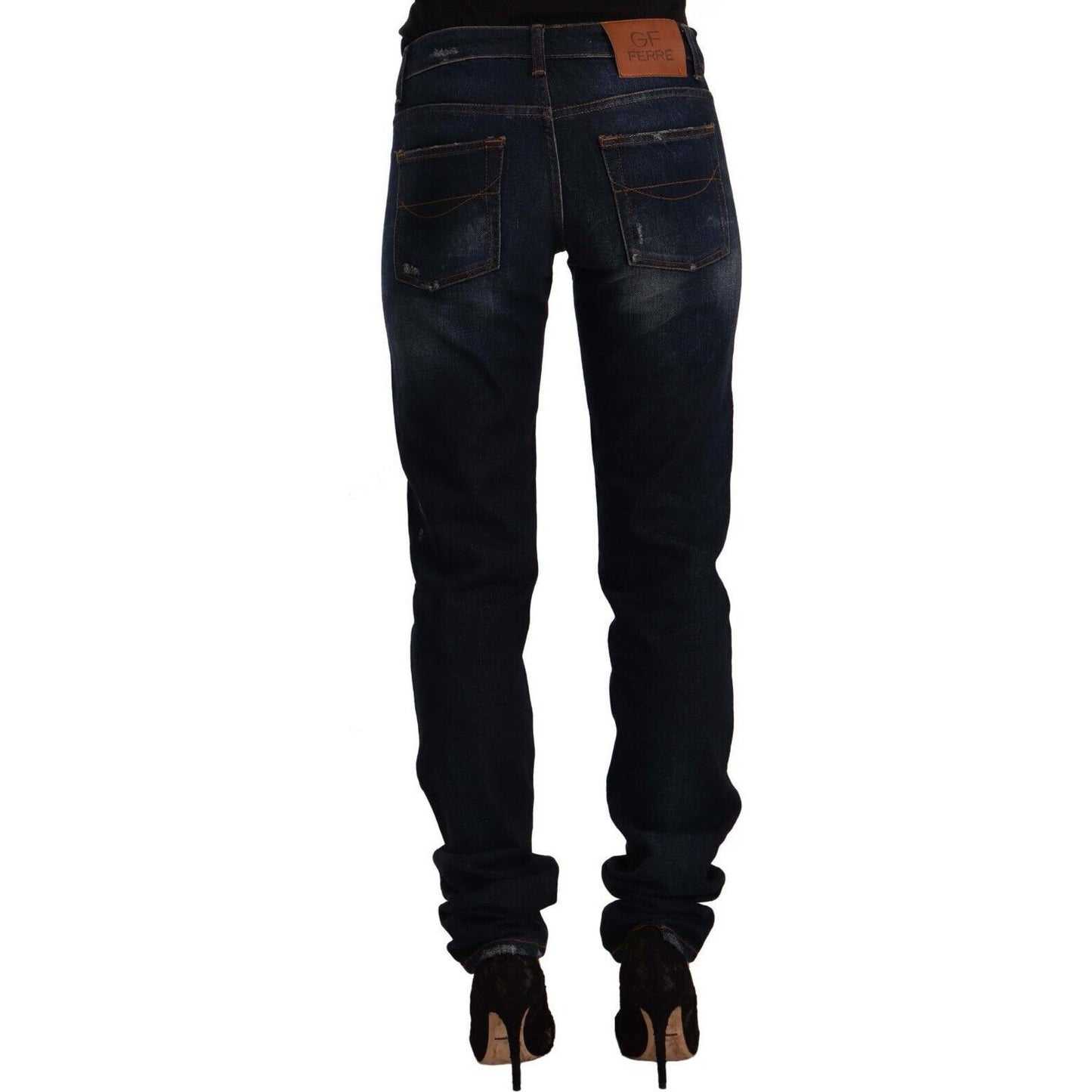 GF Ferre Chic Mid-Waist Skinny Jeans in Dark Blue Wash GF Ferre Black