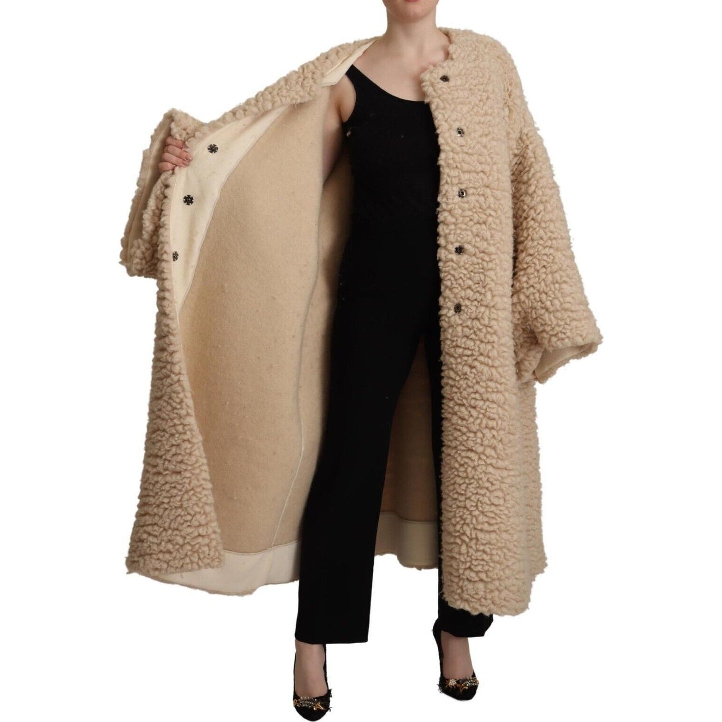 Dolce & Gabbana Elegant Beige Cashmere Overcoat Jacket Dolce & Gabbana Rosy Brown