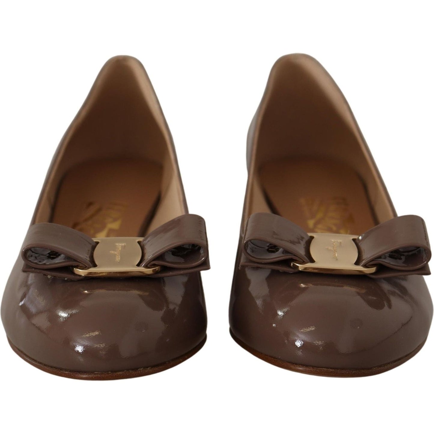 Salvatore Ferragamo Elegant Caraway Brown Pumps with Vara Bow WOMAN PUMPS Salvatore Ferragamo Dark Olive Green