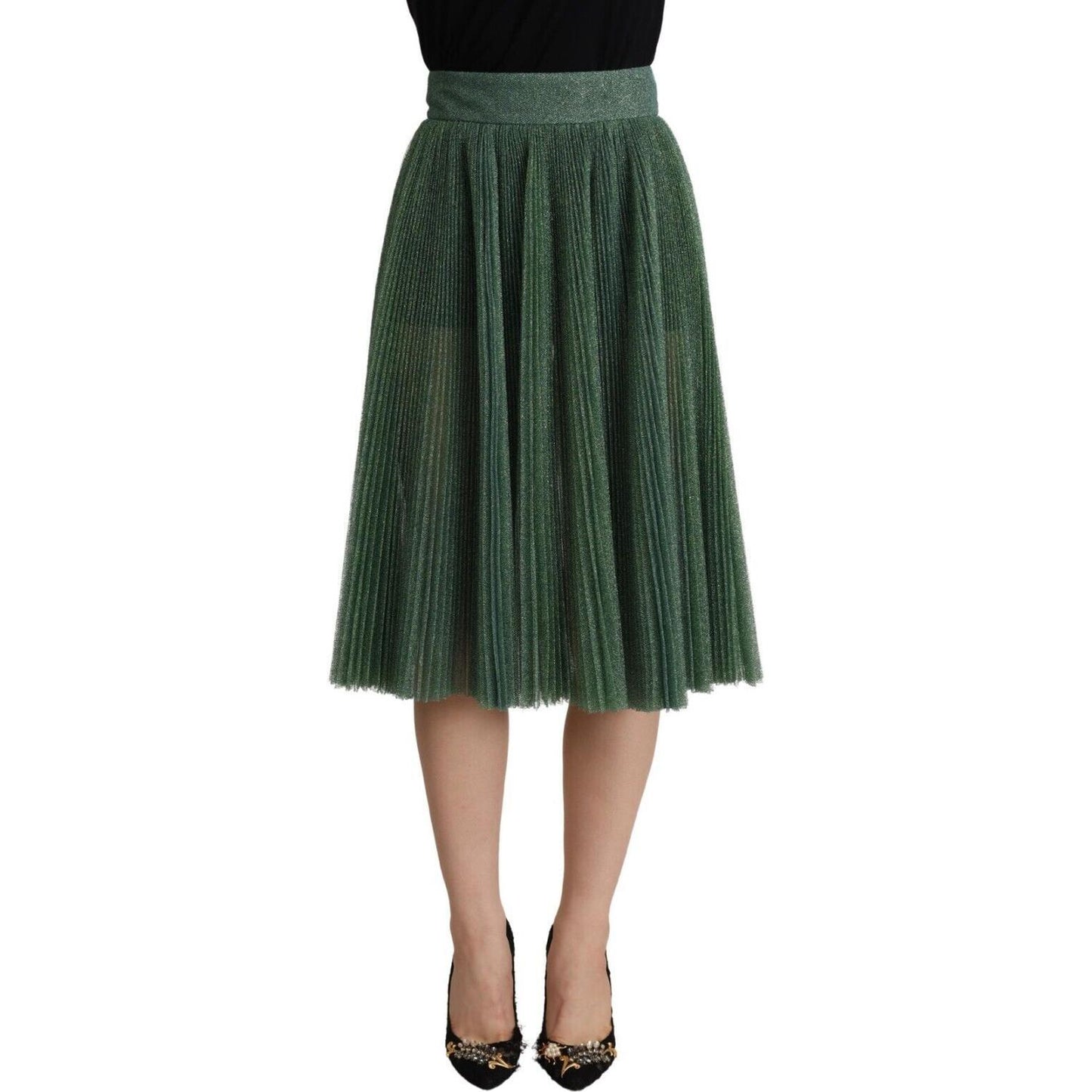 Dolce & Gabbana Metallic Green Pleated A-Line Midi Skirt Dolce & Gabbana Dark Slate Gray