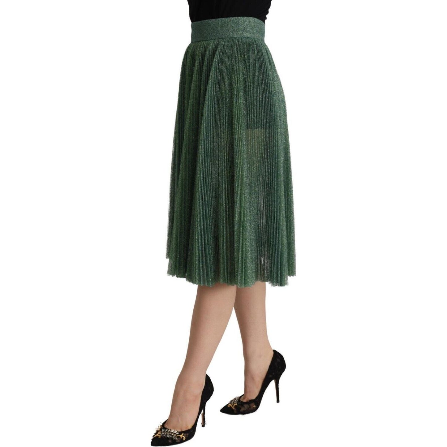 Dolce & Gabbana Metallic Green Pleated A-Line Midi Skirt Dolce & Gabbana Dark Slate Gray
