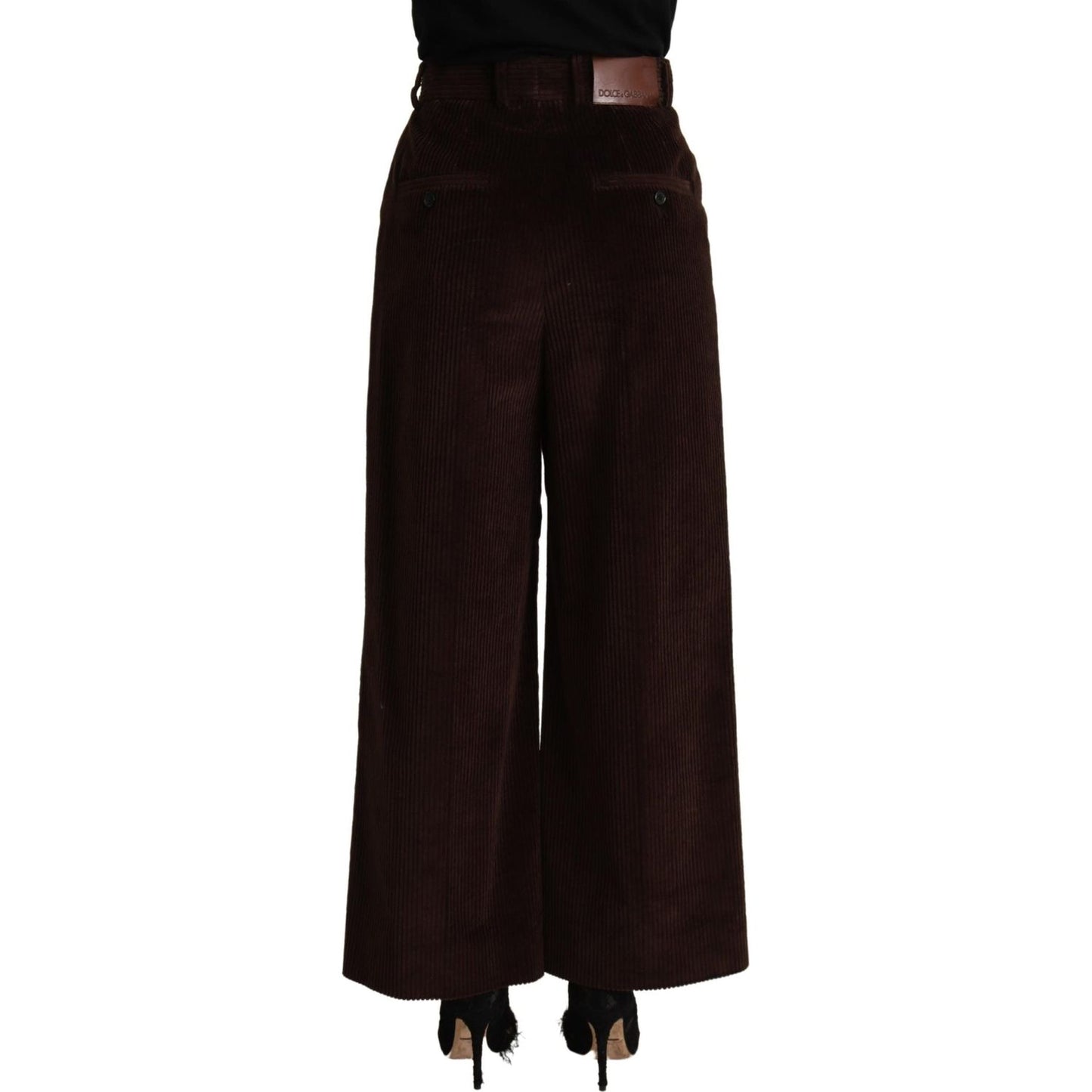 Dolce & Gabbana Black Cotton High Waist Trouser Wide Leg Pants PAN72819- 40