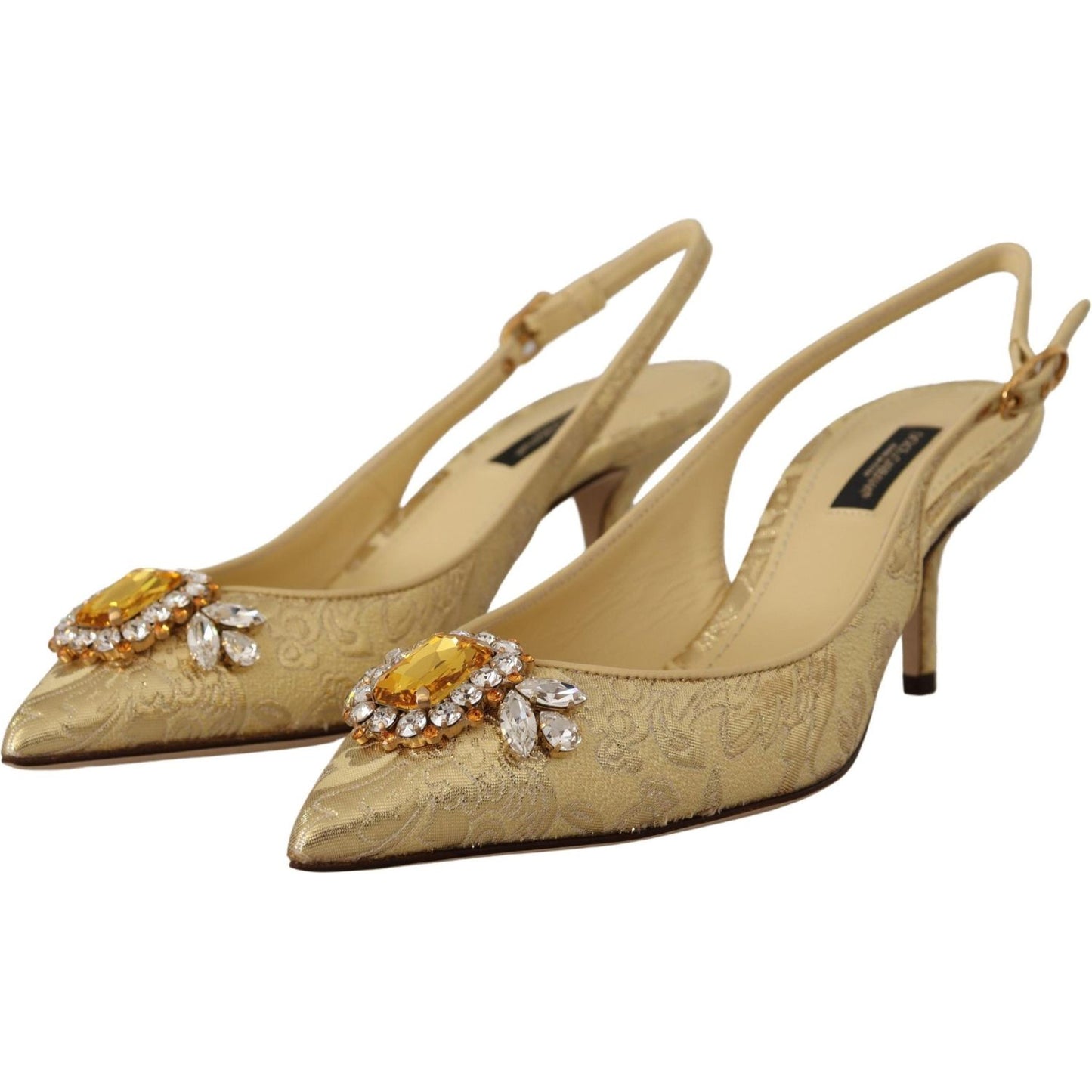 Dolce & Gabbana Gleaming Gold Crystal Slingback Heels Dolce & Gabbana Dark Khaki