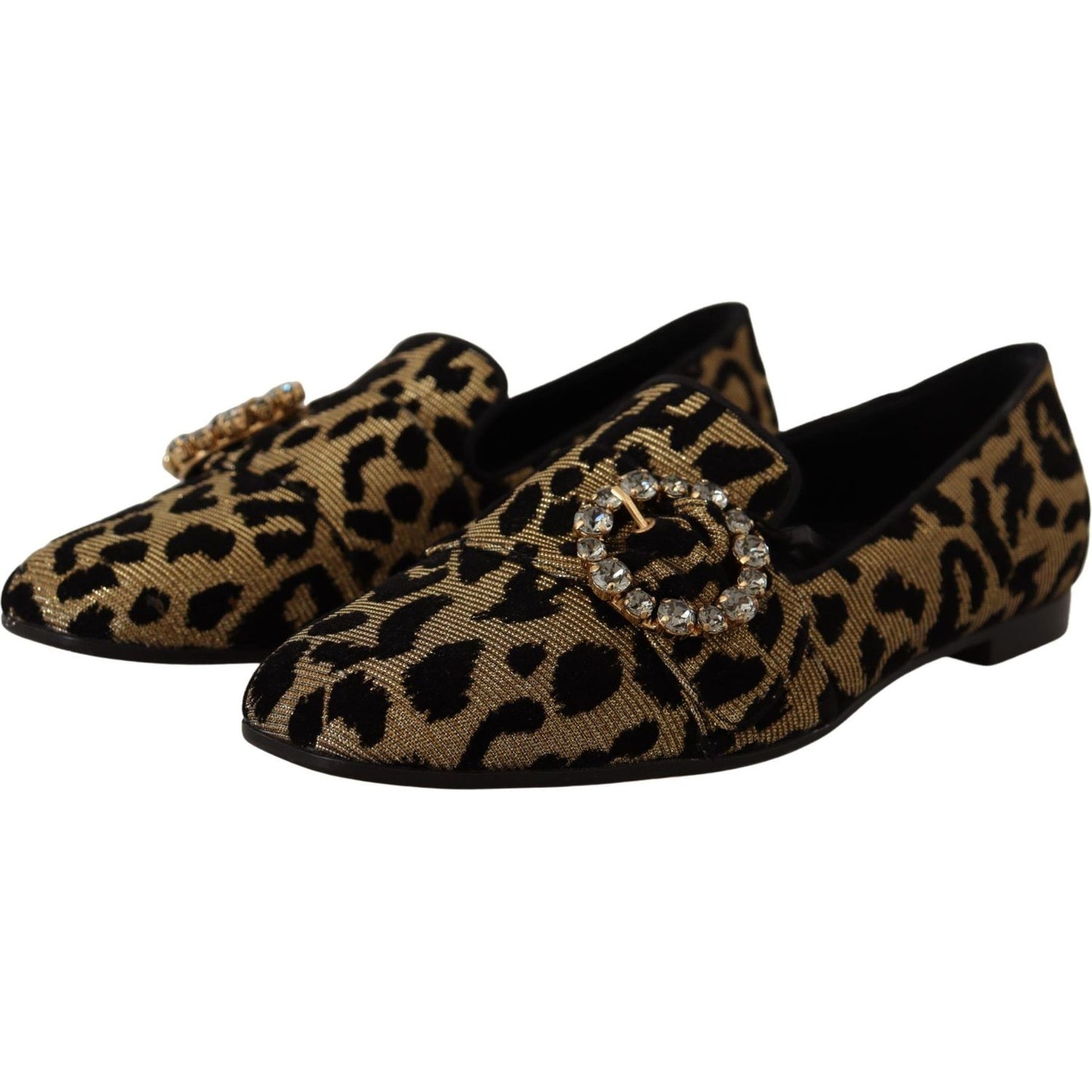 Dolce & Gabbana Elegant Leopard Crystal Gem Loafers Dolce & Gabbana Black