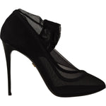 Dolce & Gabbana Black Tulle Stretch Boots Pumps Shoes LA9800- 35