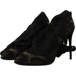 Dolce & Gabbana Black Stretch Socks Taormina Lace Boots Shoes LA9806- 38.5