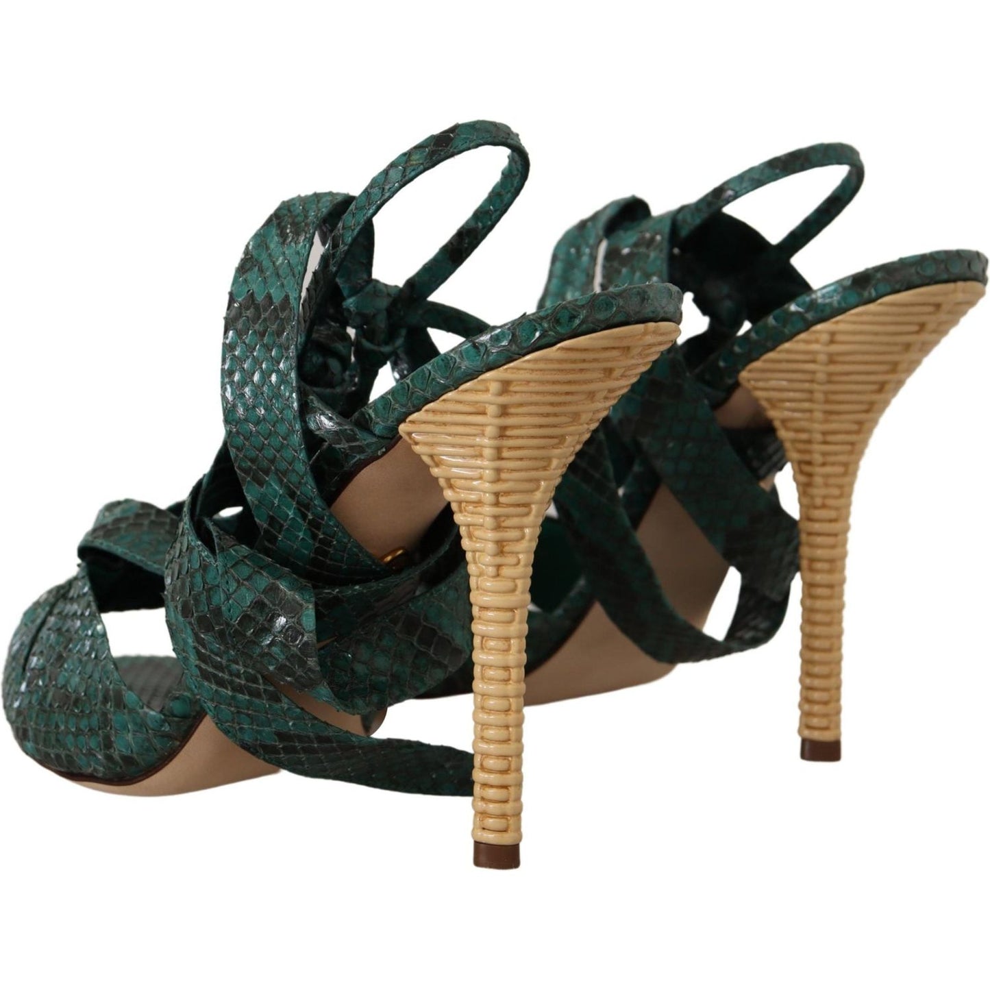 Dolce & Gabbana Elegant Green Python Strappy Heels Dolce & Gabbana Dark Slate Gray